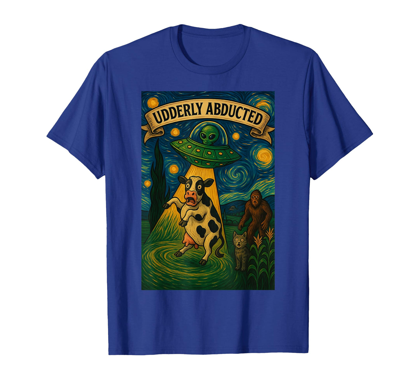 Alien Cow Abduction Bigfoot UFO Van Gogh T-Shirt