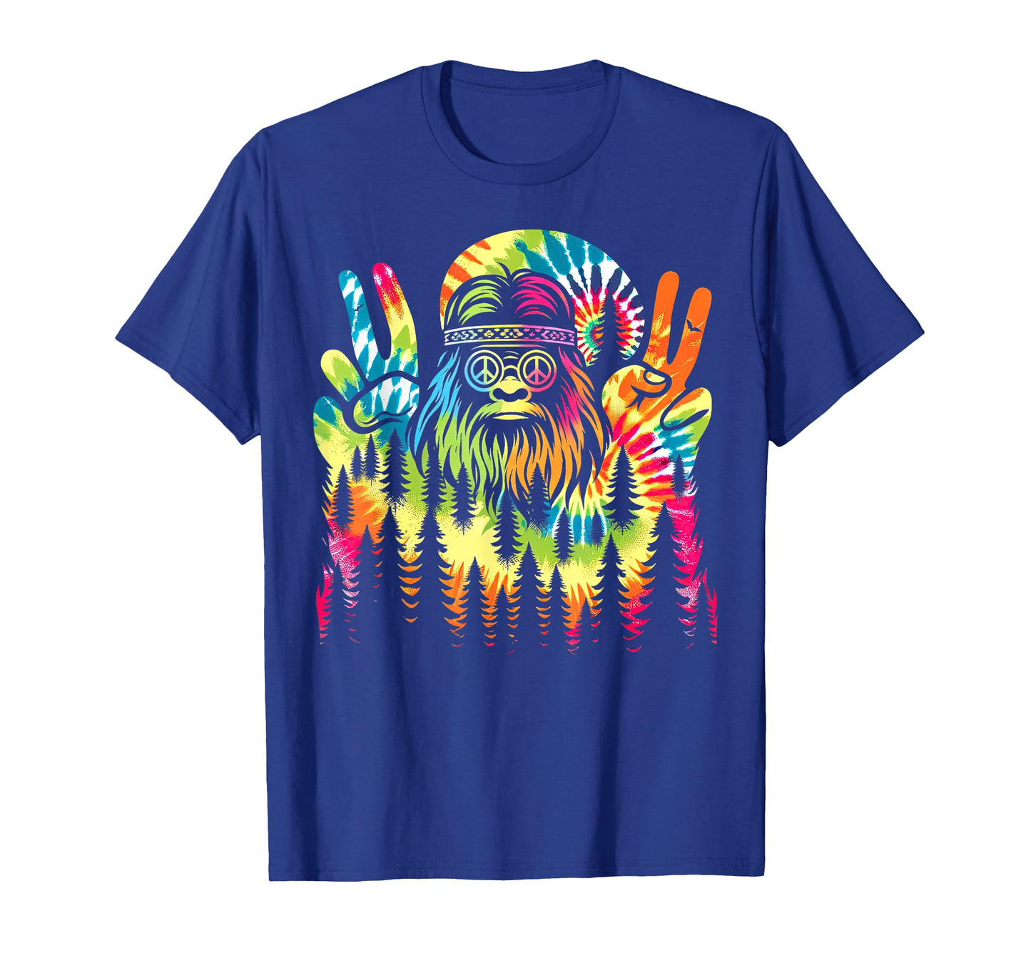 Hippie Bigfoot Peace Sign Tie Dye Forest Vibes T-Shirt