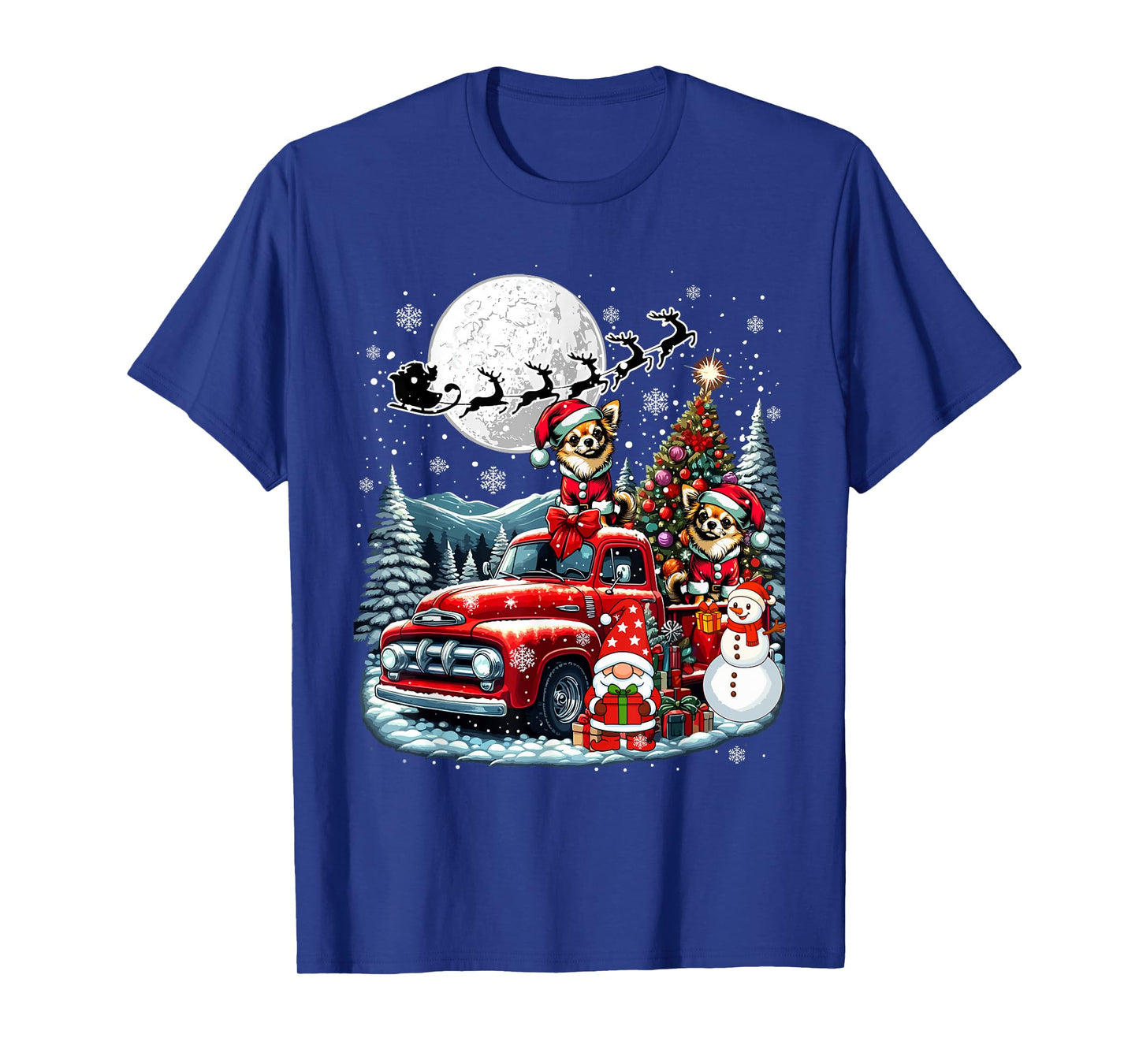 Group Xmas Gnome Snowman Santa Chihuahuas On Pickup Truck T-Shirt