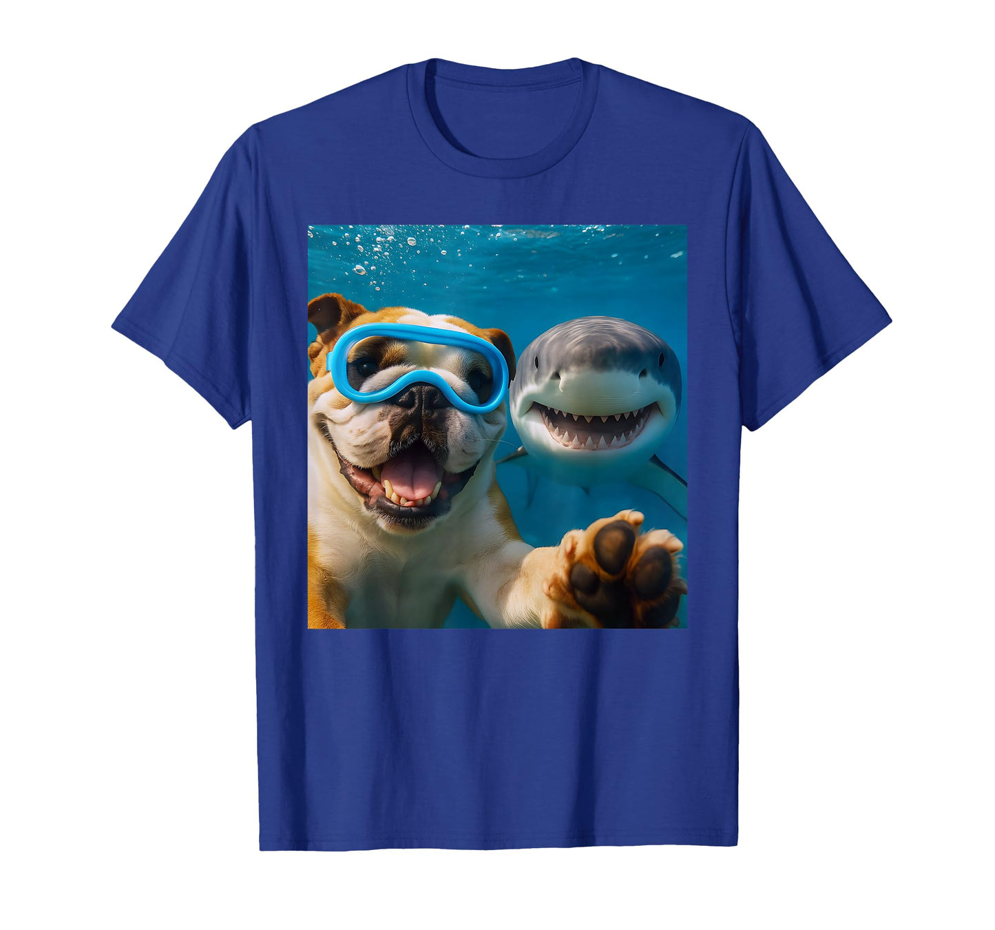 Funny English Bulldog Dog Selfie with Shark Ocean Lovers T-Shirt