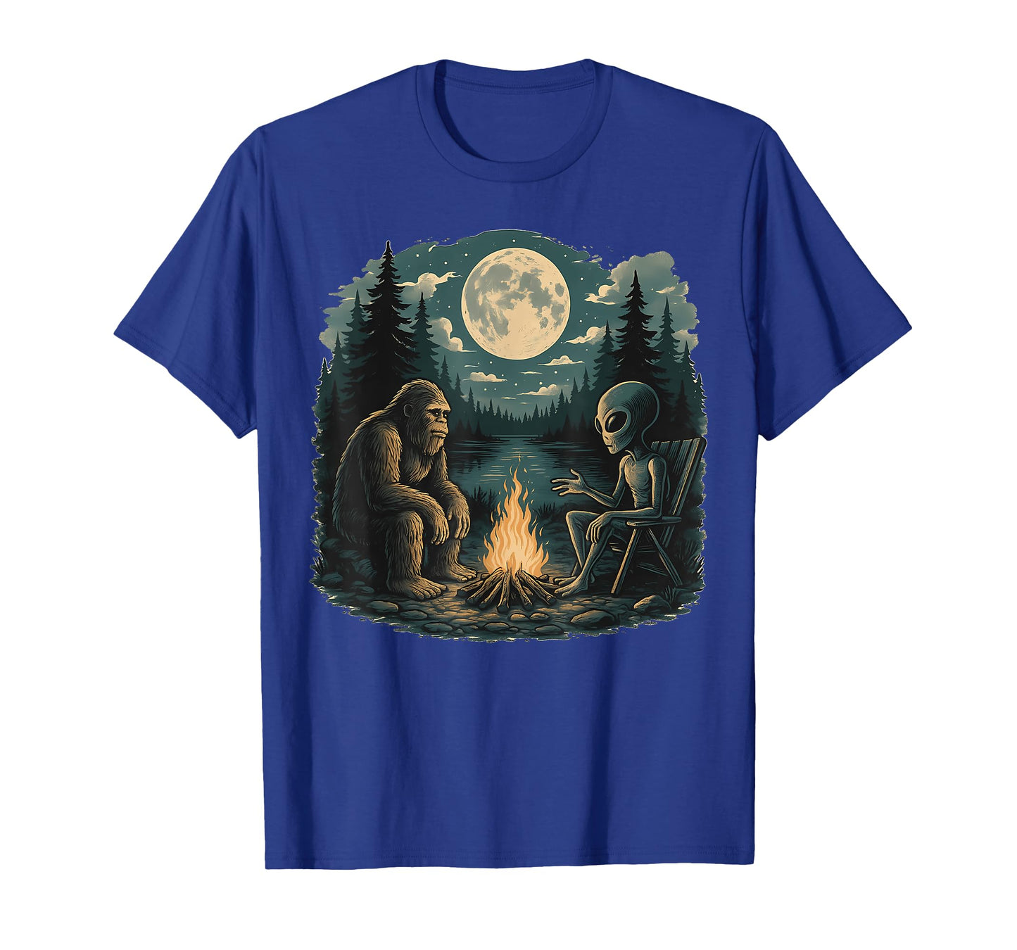 Funny Bigfoot Sasquatch Alien Campfire Forest Camping Talk T-Shirt