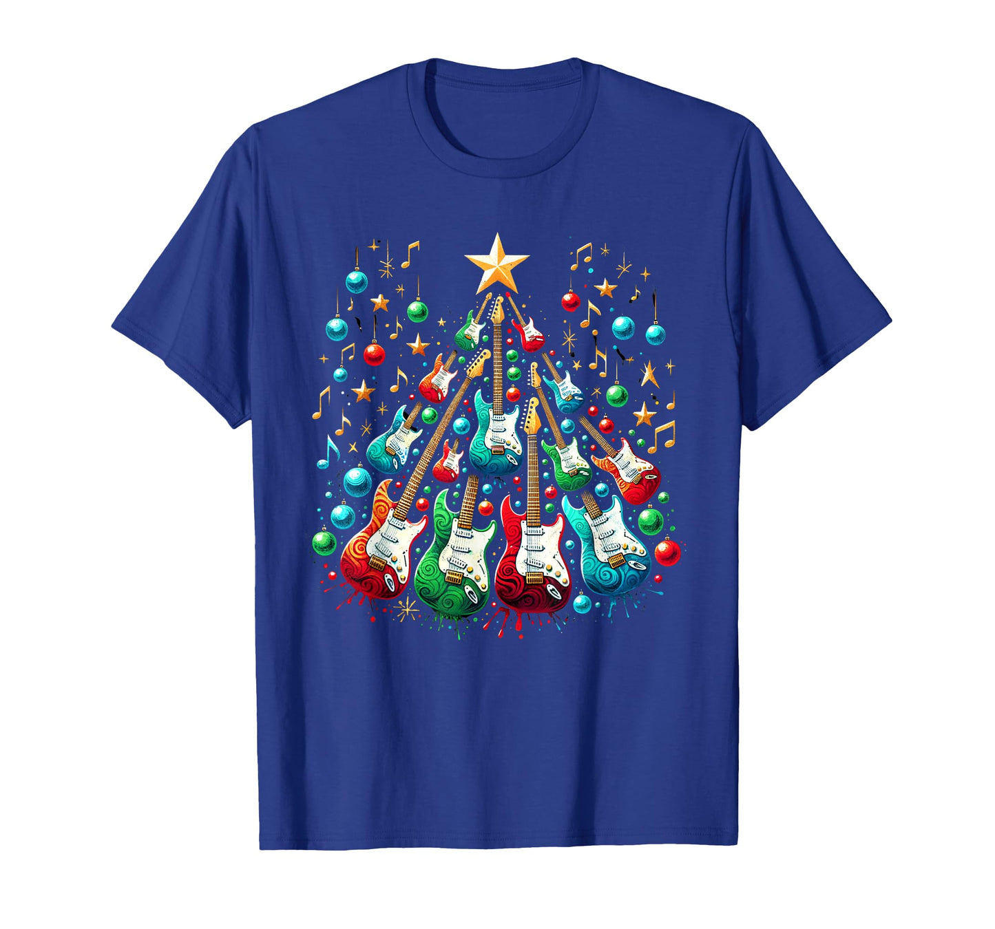 Funny Guitar Santa Hat Christmas Tree Guitar Music Lovers T-Shirt