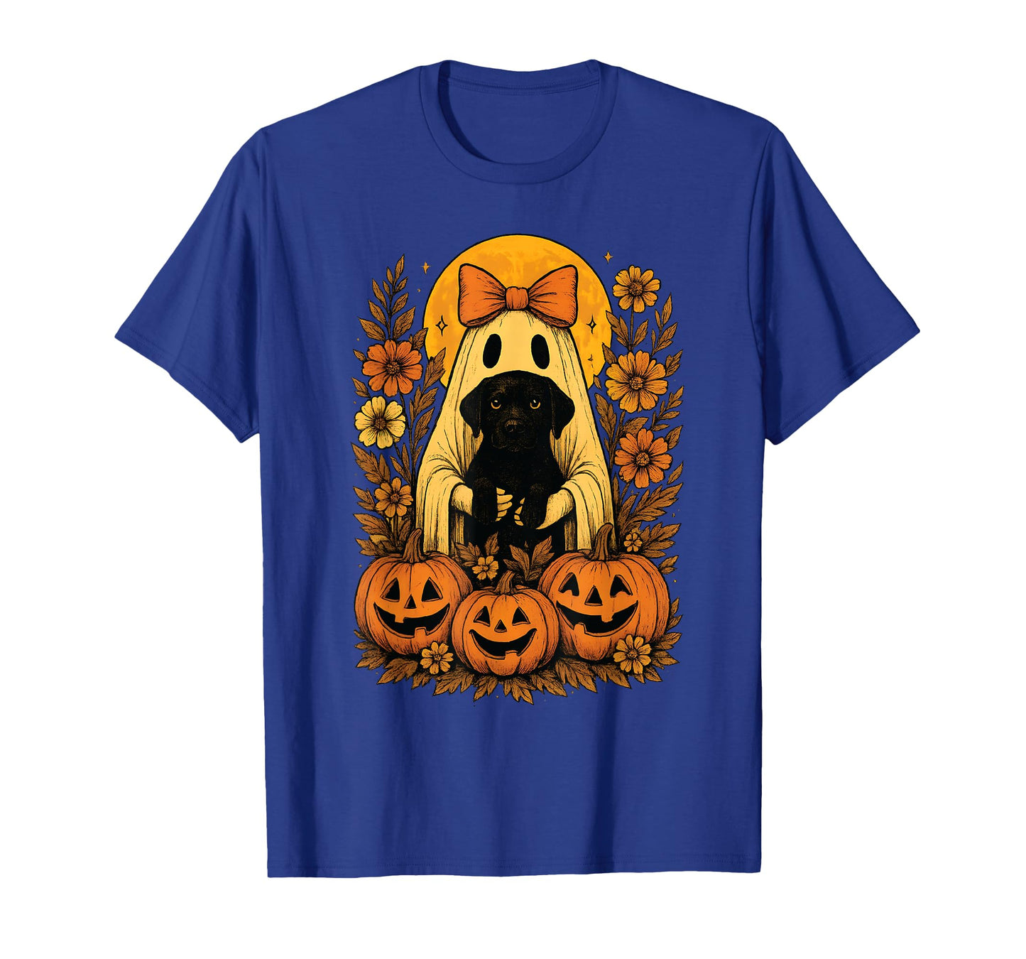 Vintage Halloween Ghost Holding Labrador Retriever Dog T-Shirt