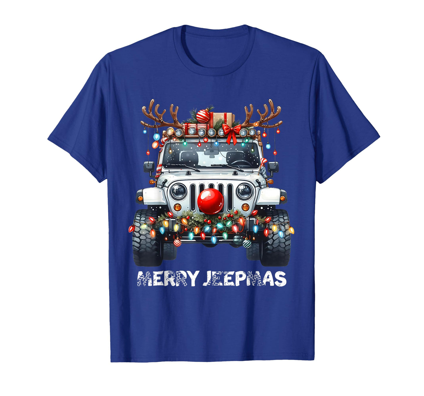 Merry Jeepmas Ugly Light Reindeer Christmas T-Shirt