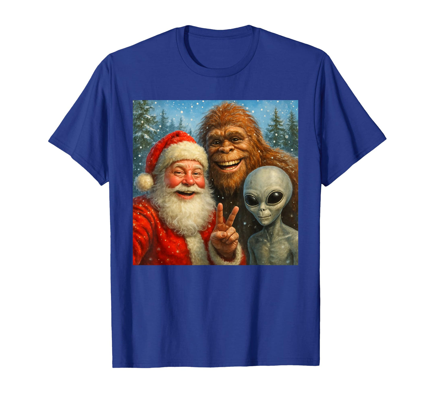Funny Cat Selfie with Santa Claus & Bigfoot Meme T-Shirt
