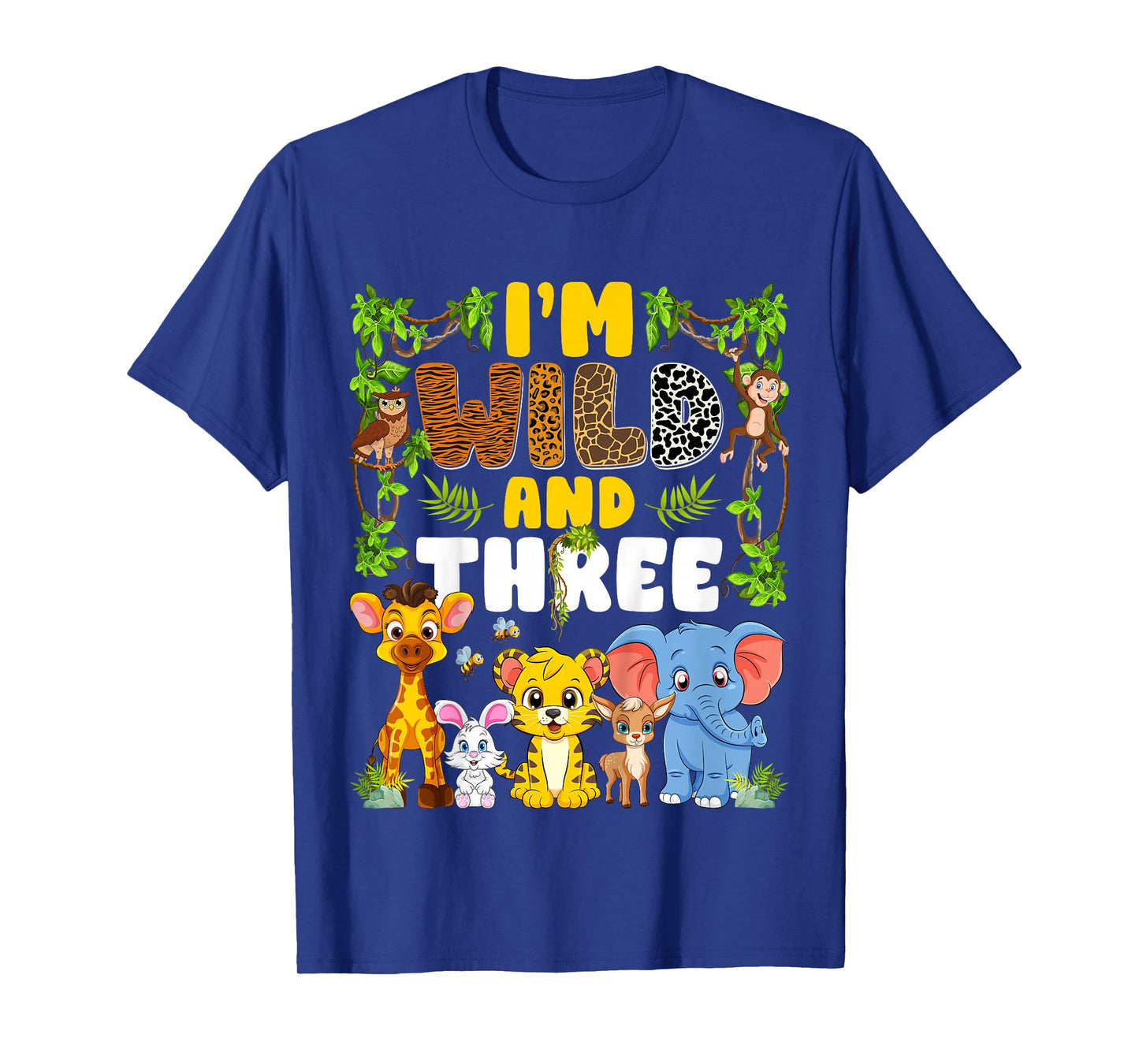 Kids I'm Wild And Three Jungle Safari Animal 3rd Birthday Kids T-Shirt