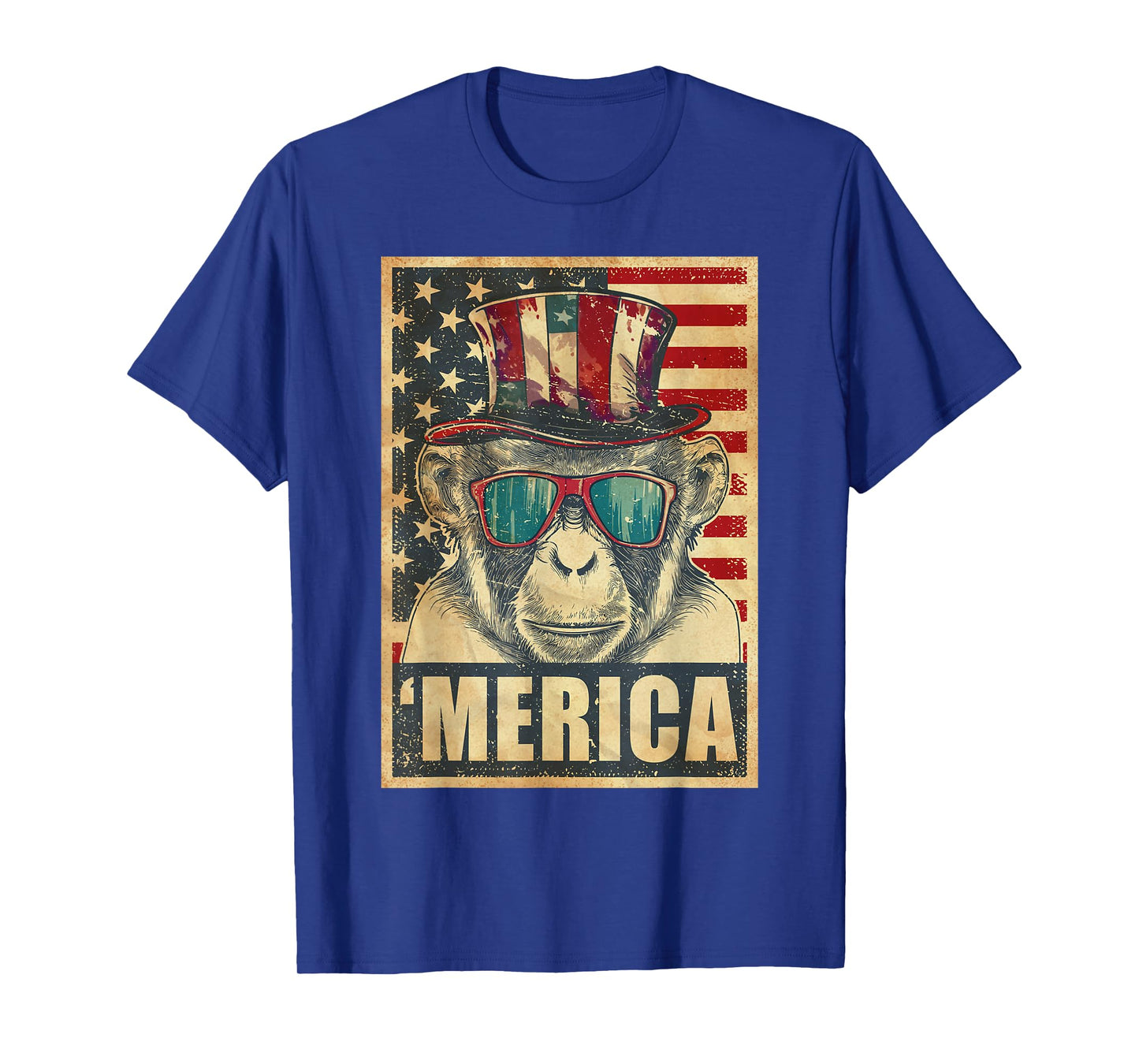 Monkey Merica Vintage American Flag 4th Of July T-Shirt