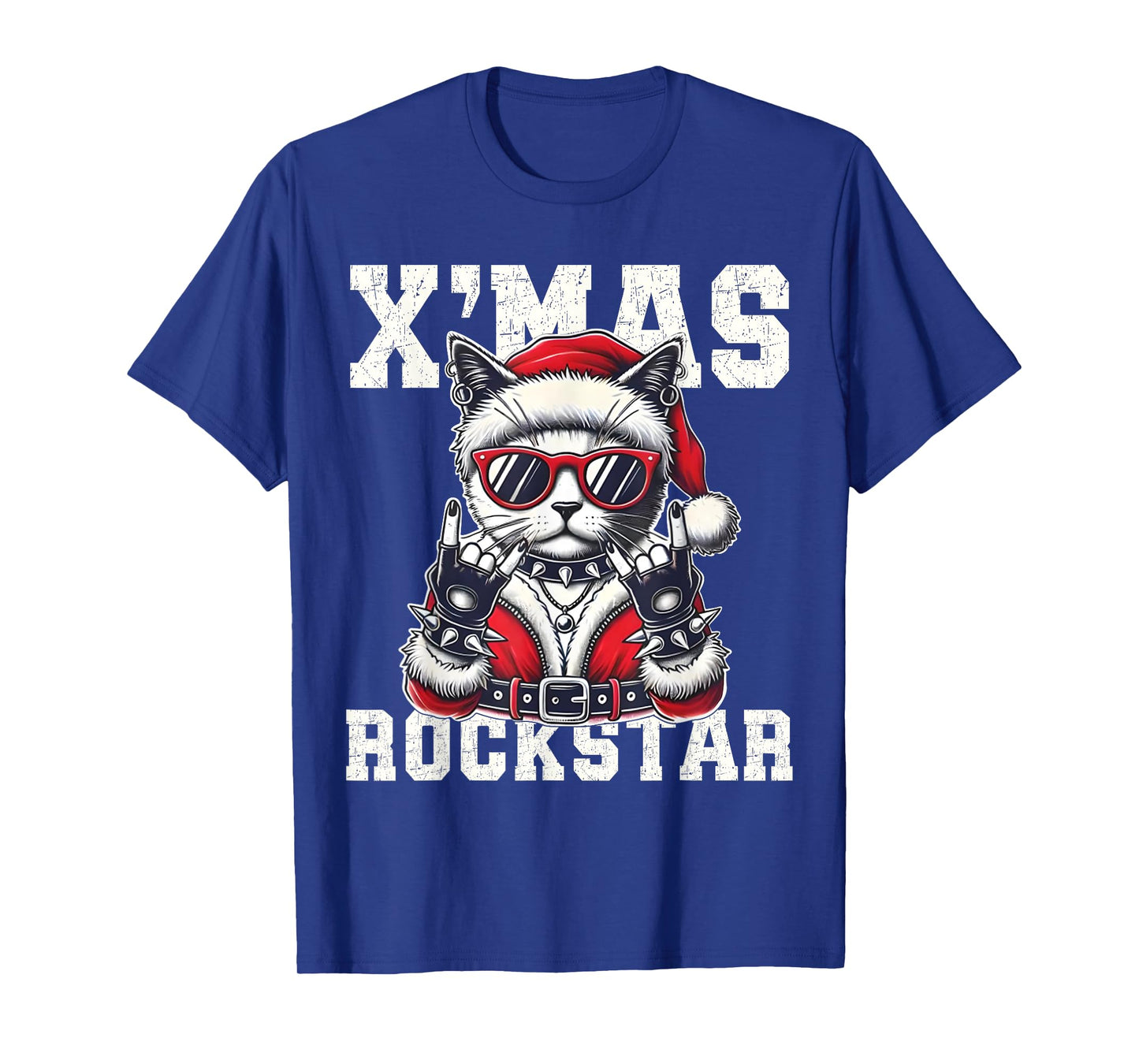 Christmas Rockstar Santa Cat Rock Xmas Rocker Men Women Kids T-Shirt