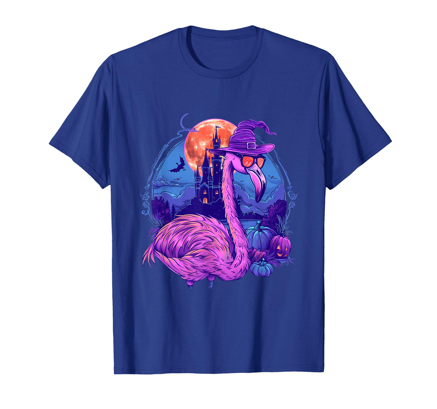 Halloween Flamingo Pumpkin Trick Or Treat Haunted Castle T-Shirt