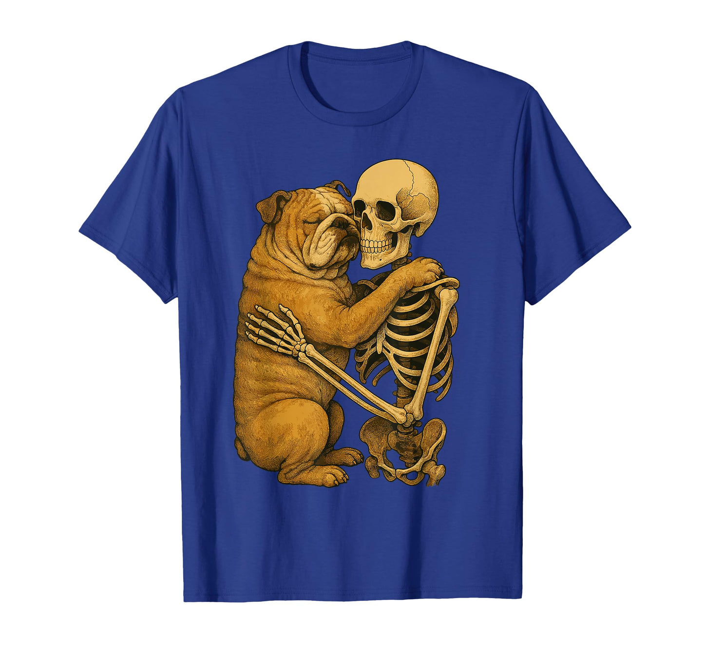 Skeleton Hugging English Bulldog T-Shirt
