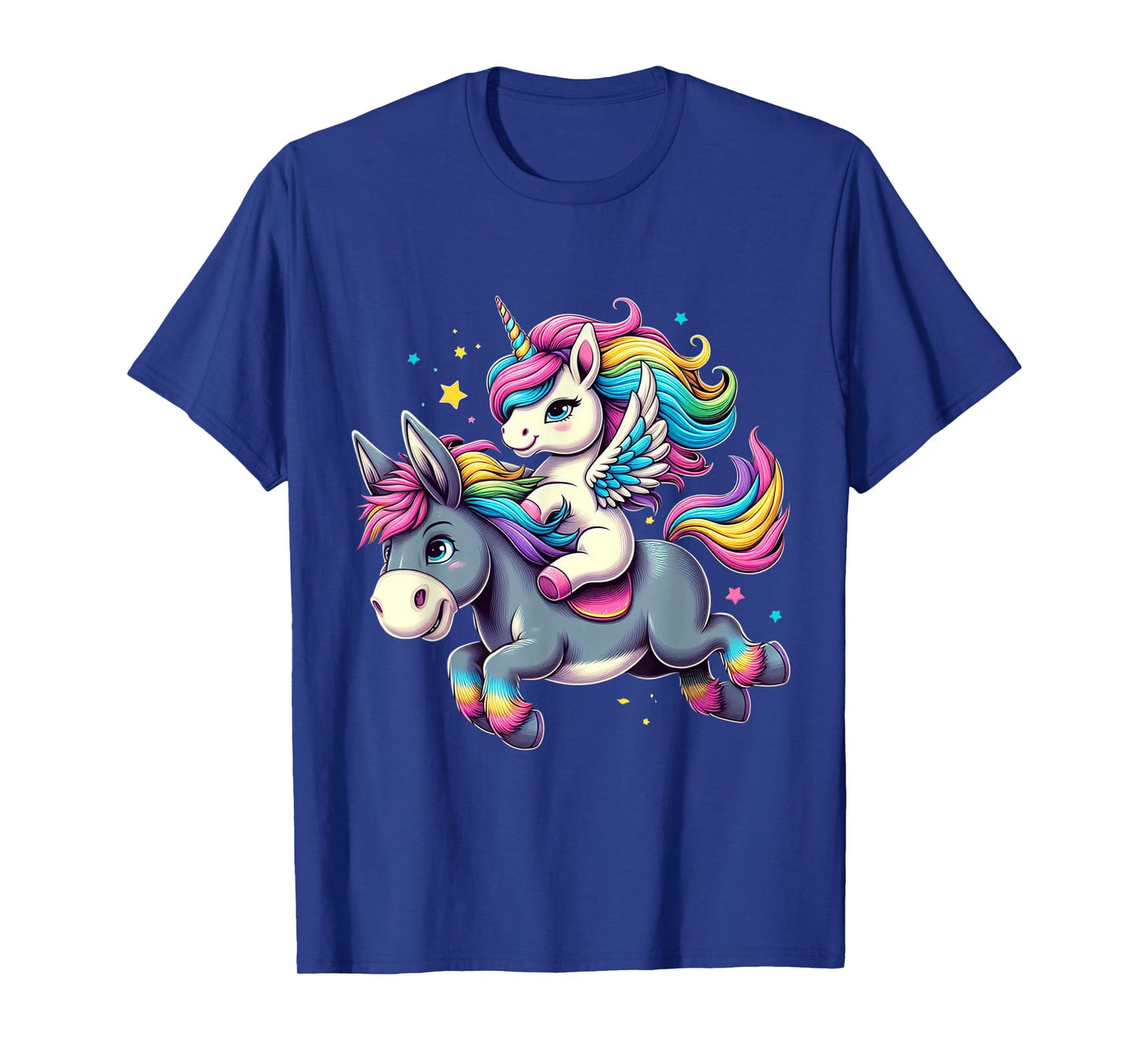 Unicorn Riding Donkey Boys Girls Men Women Kids Rainbow T-Shirt