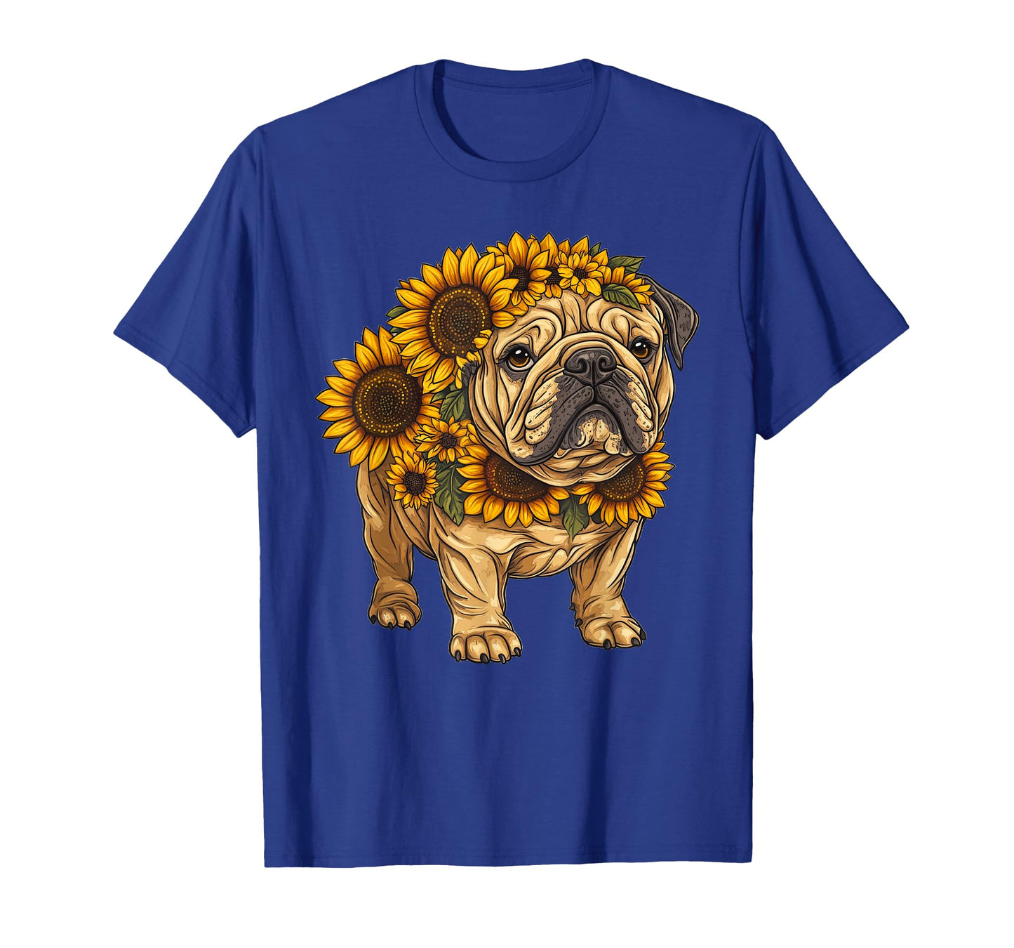 Sunflower English Bulldog Dog Flower Gardening Floral T-Shirt