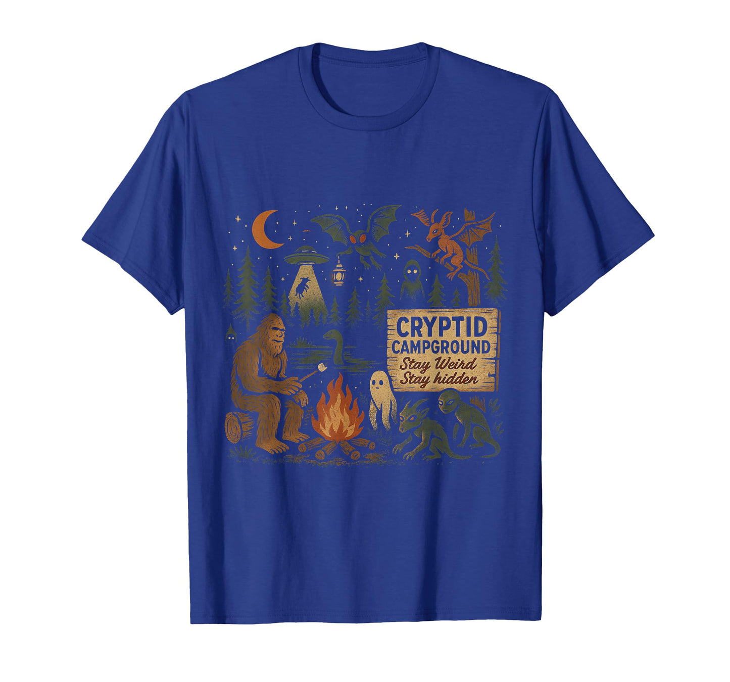 Cryptid Campground Bigfoot Mothman Aliens Loch Ness Monster T-Shirt