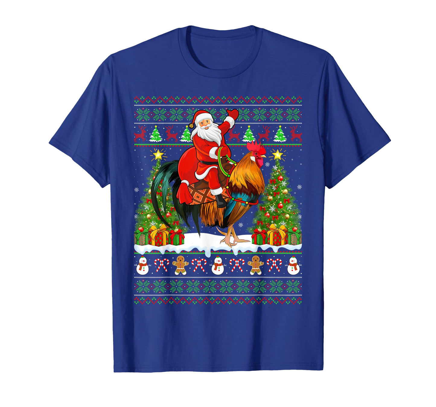 Rooster Bird Lover Funny Ugly Santa Riding Rooster Christmas T-Shirt