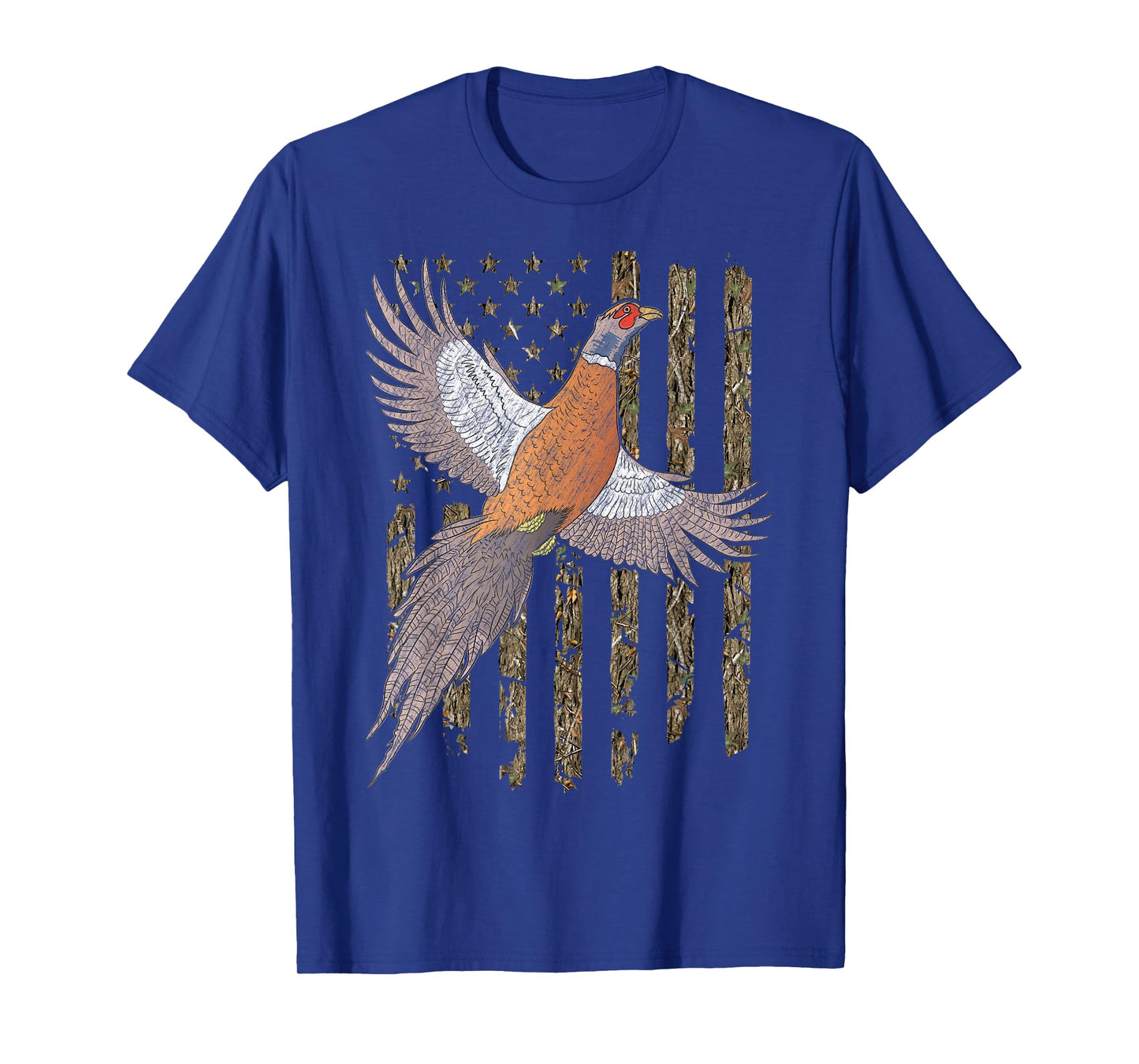 Pheasant Bird Hunting Usa American Flag Tree Camouflage T-Shirt