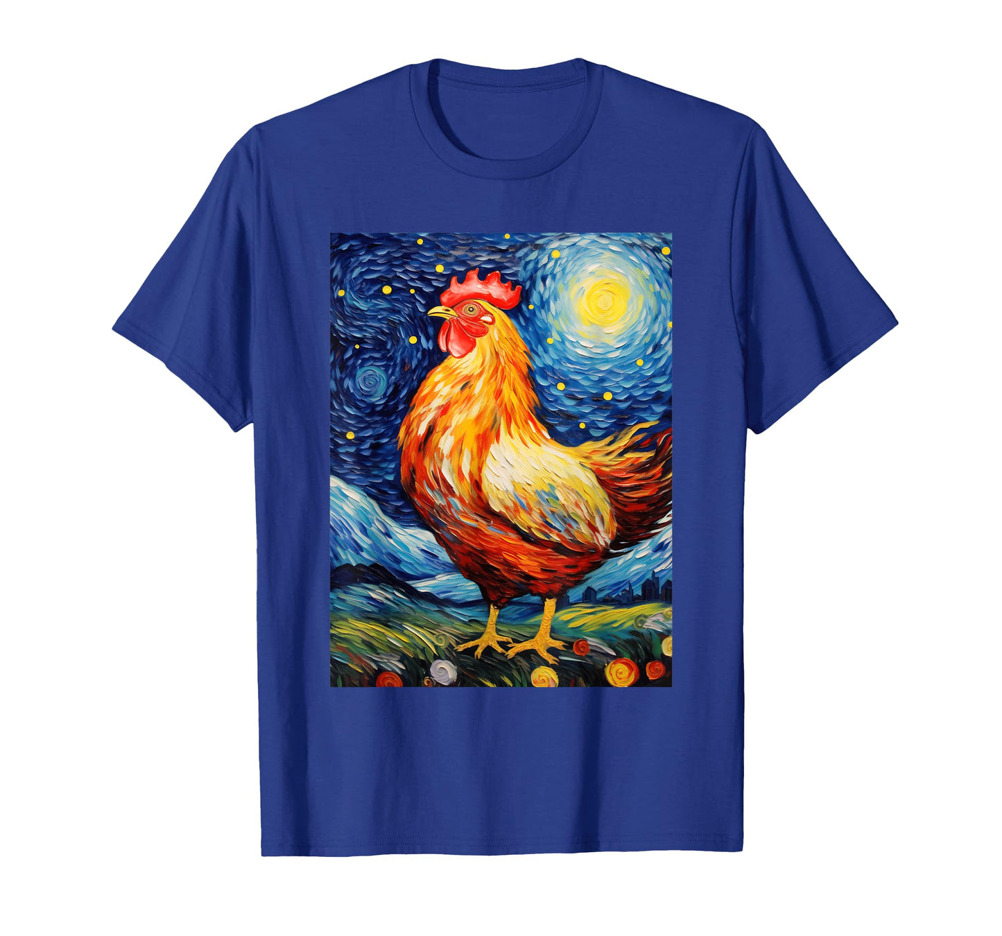 Chicken Starry Night Van Gogh Style Graphic T-Shirt