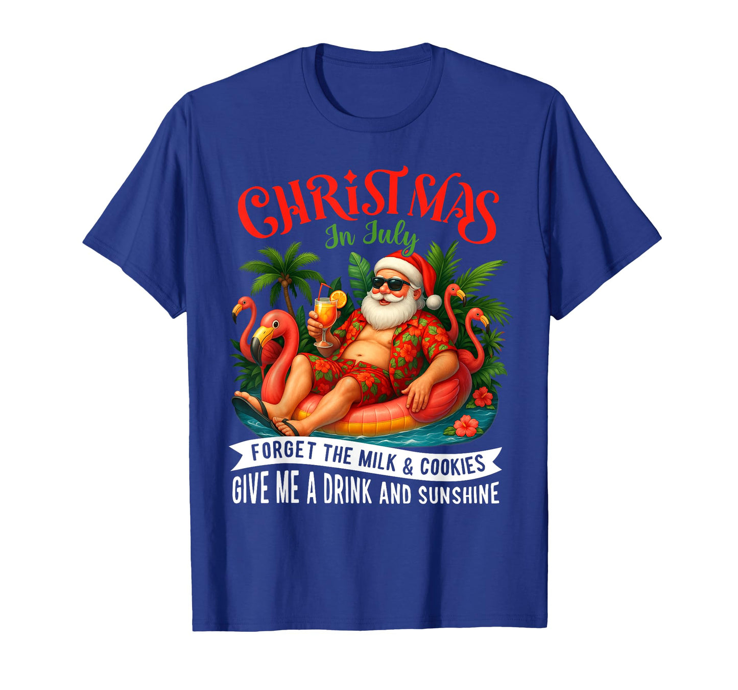 Christmas In July Palm Tree Beach Summer Hawaii Santa Mens T-Shirt