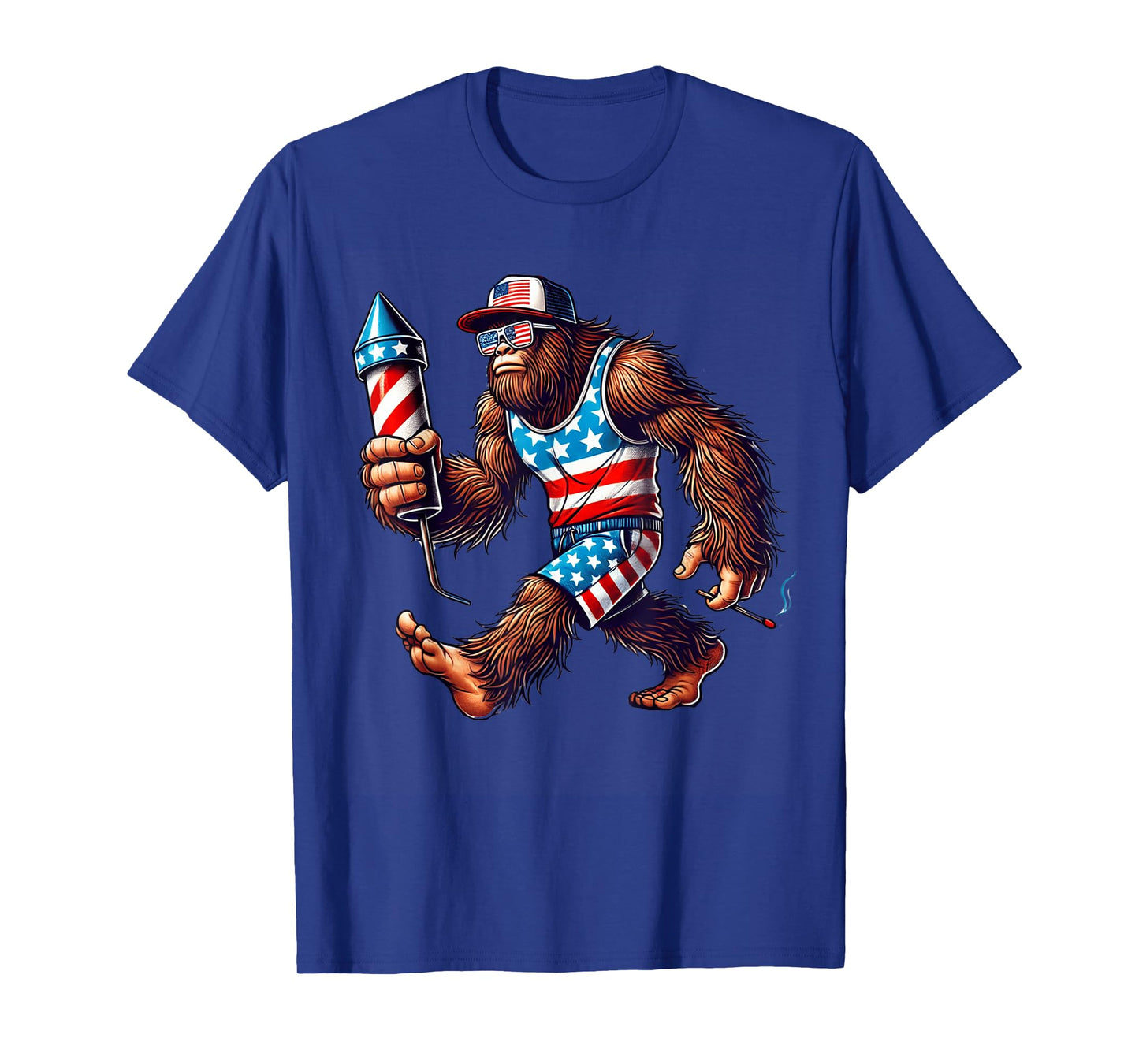 Bigfoot Fireworks 4th of July Men Sasquatch US Flag Men Boys T-Shirt