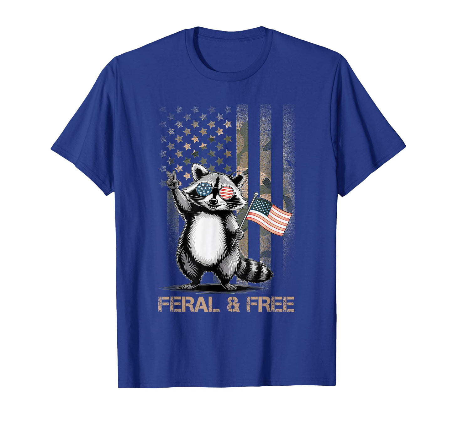 Feral & Free Camo American Flag Patriotic Racoon 4th Of July T-Shirt