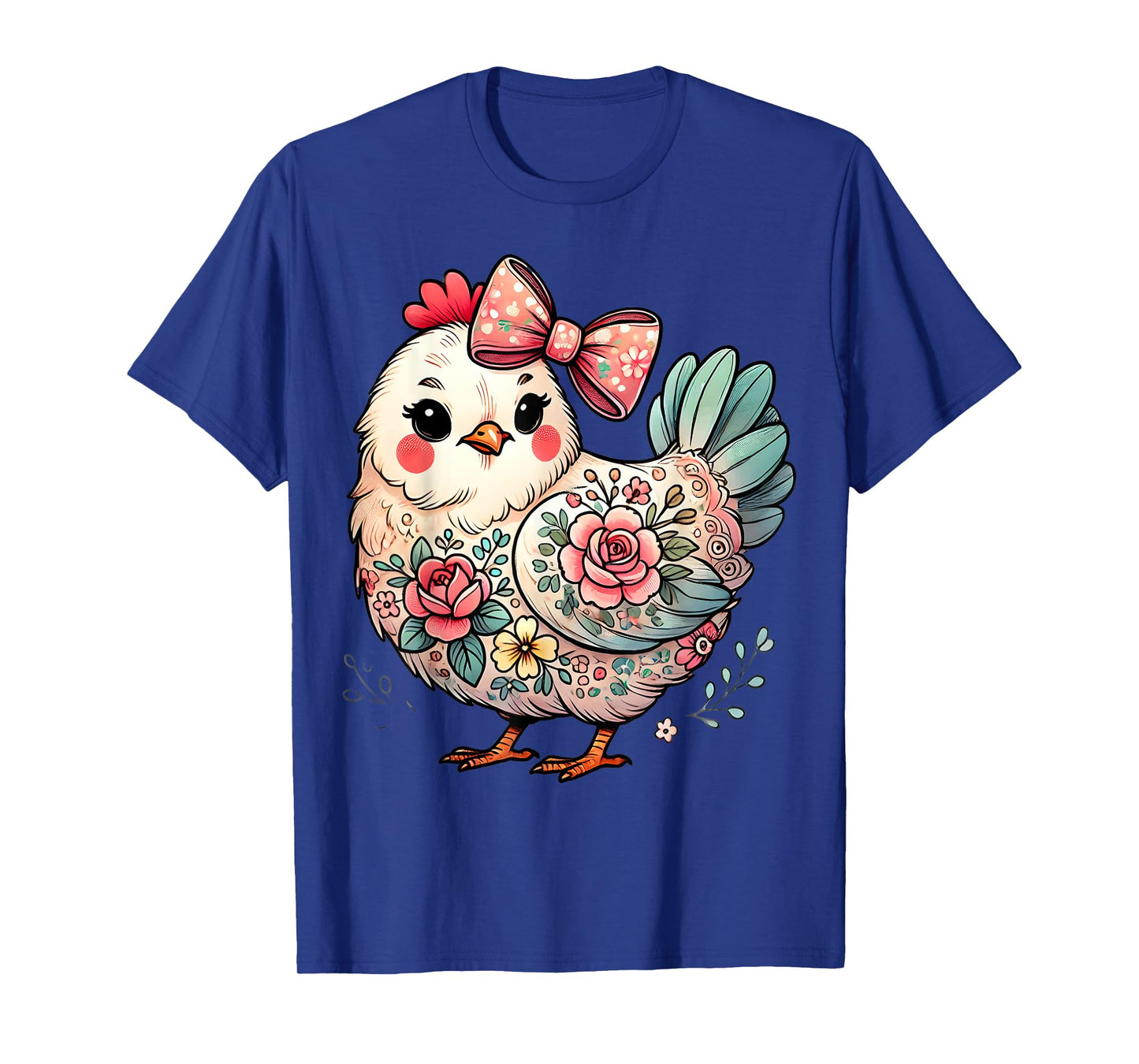Chicken Lover Girls Women Floral Flower Bow Cute Hen Chicken T-Shirt
