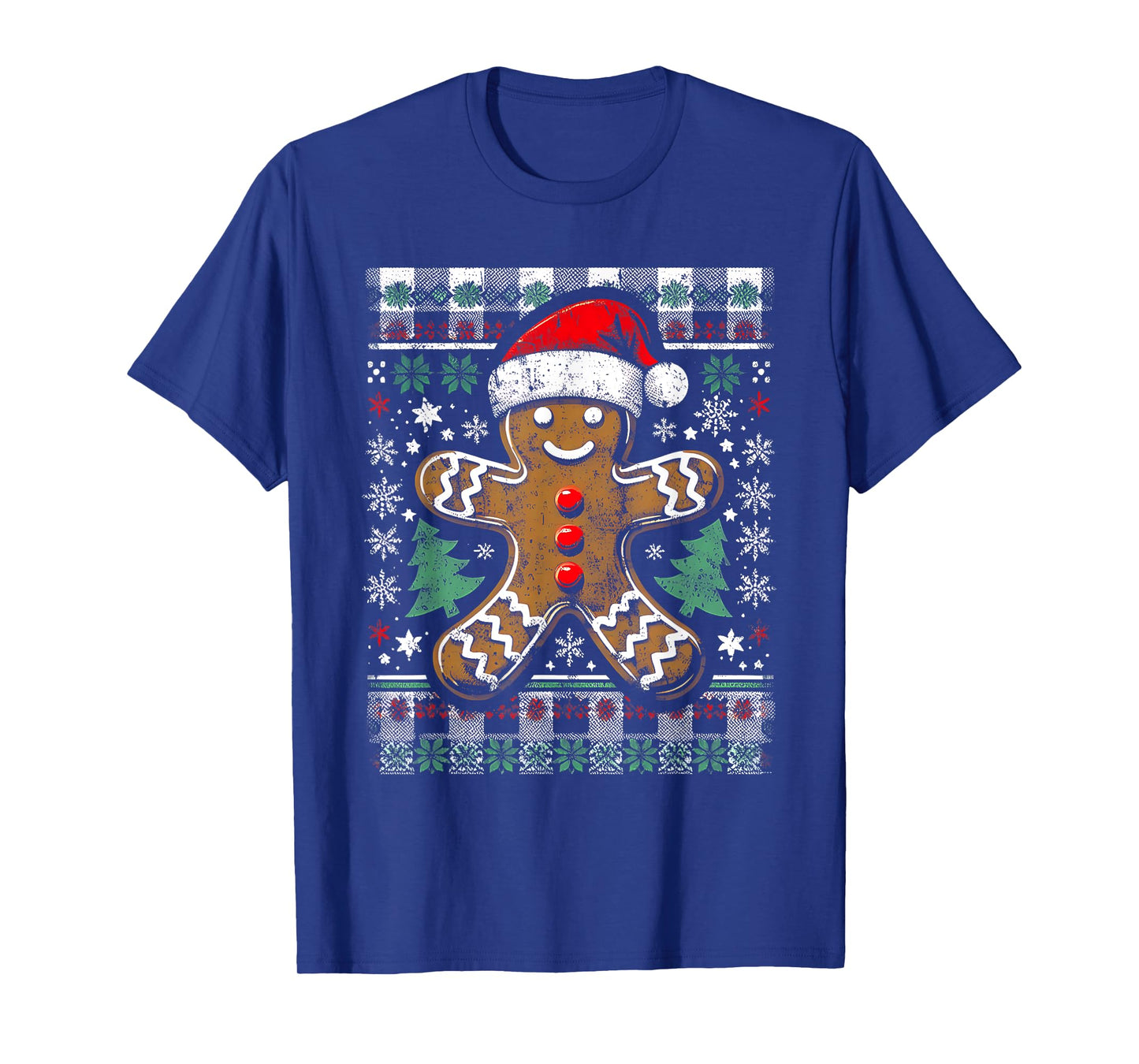 Checkered Gingerbread Man Distressed Ugly Christmas Pajamas T-Shirt