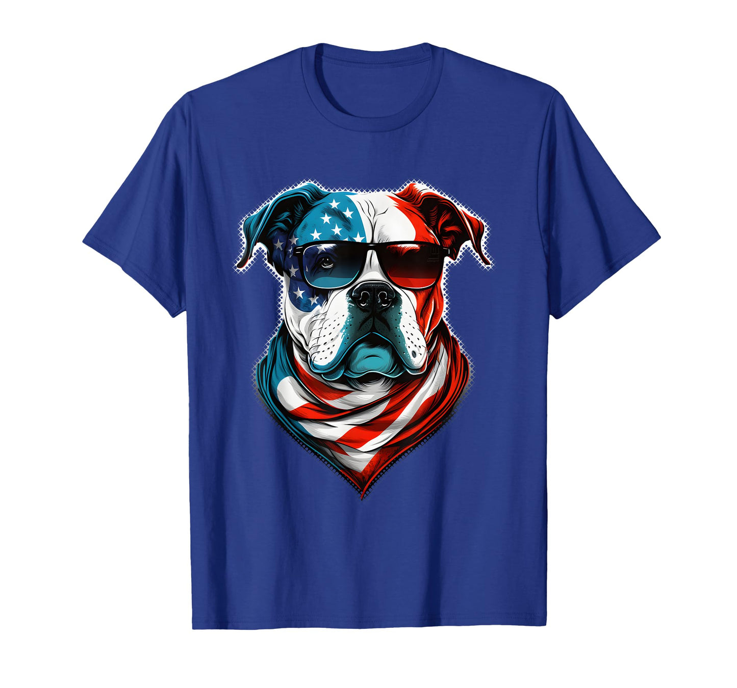American Bulldog Dog Red White Blue American Flag Sunglasses T-Shirt