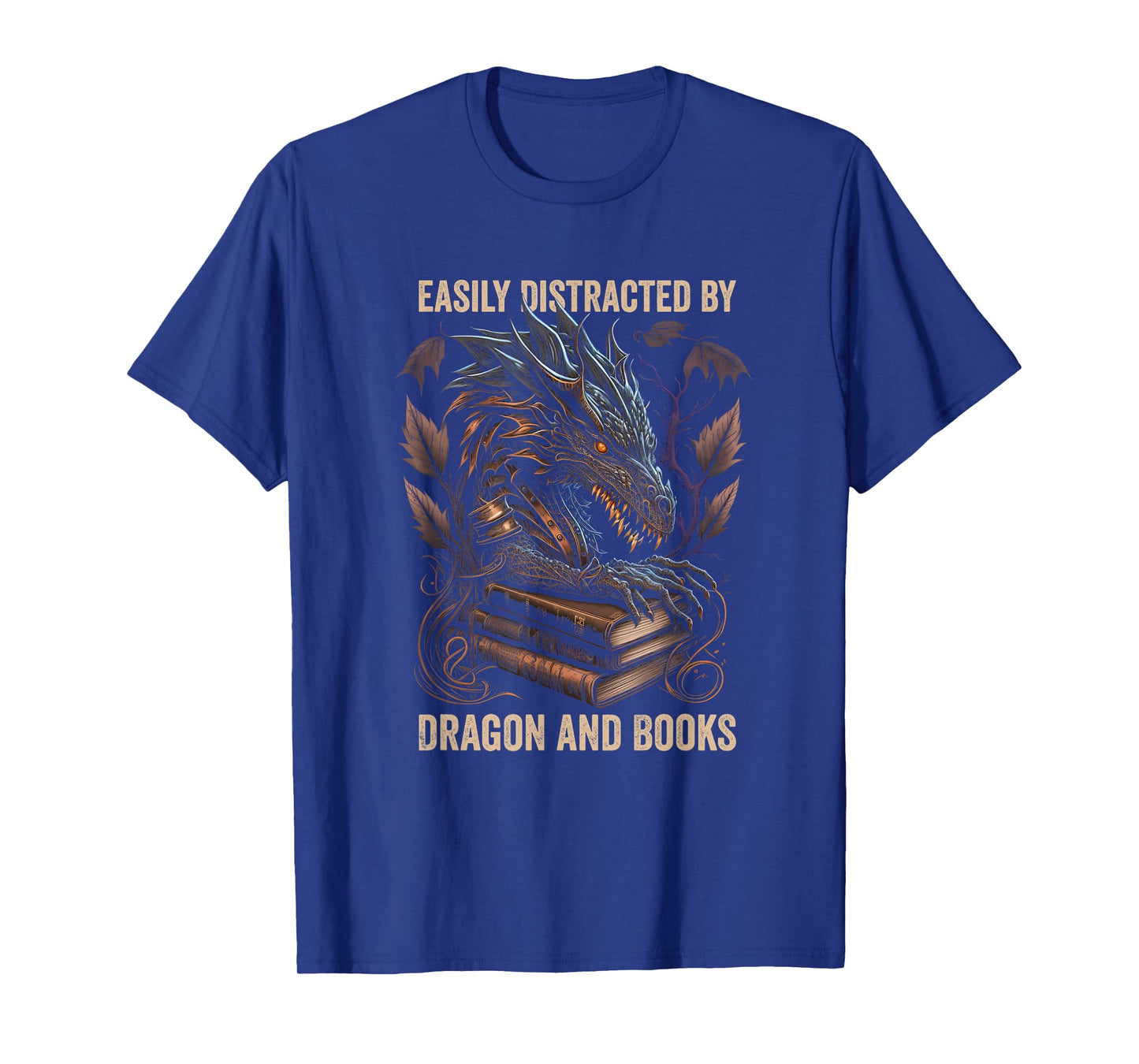 Easily Distracted By Dragons And Books Nerd Dragon Book T-Shirt