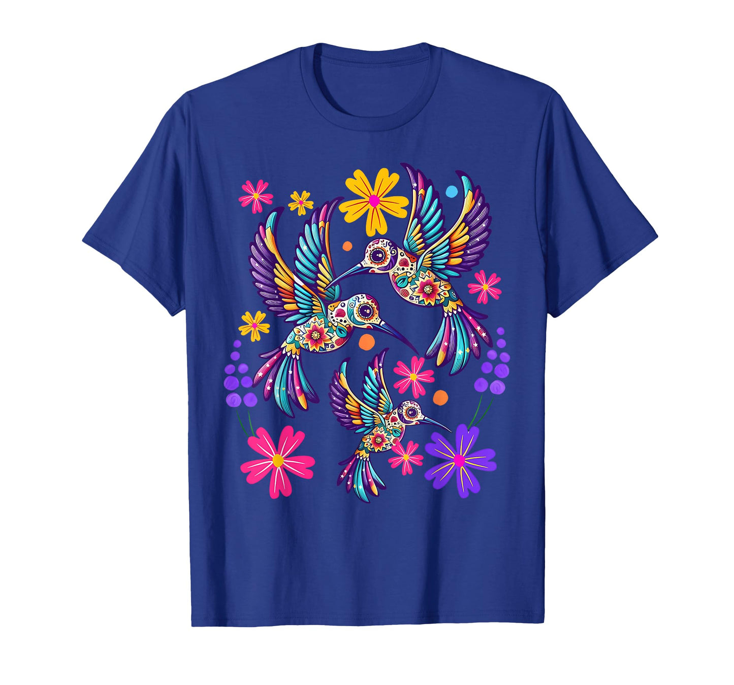 Hummingbird Colorful Mexican Flowers Bird Floral Nature T-Shirt
