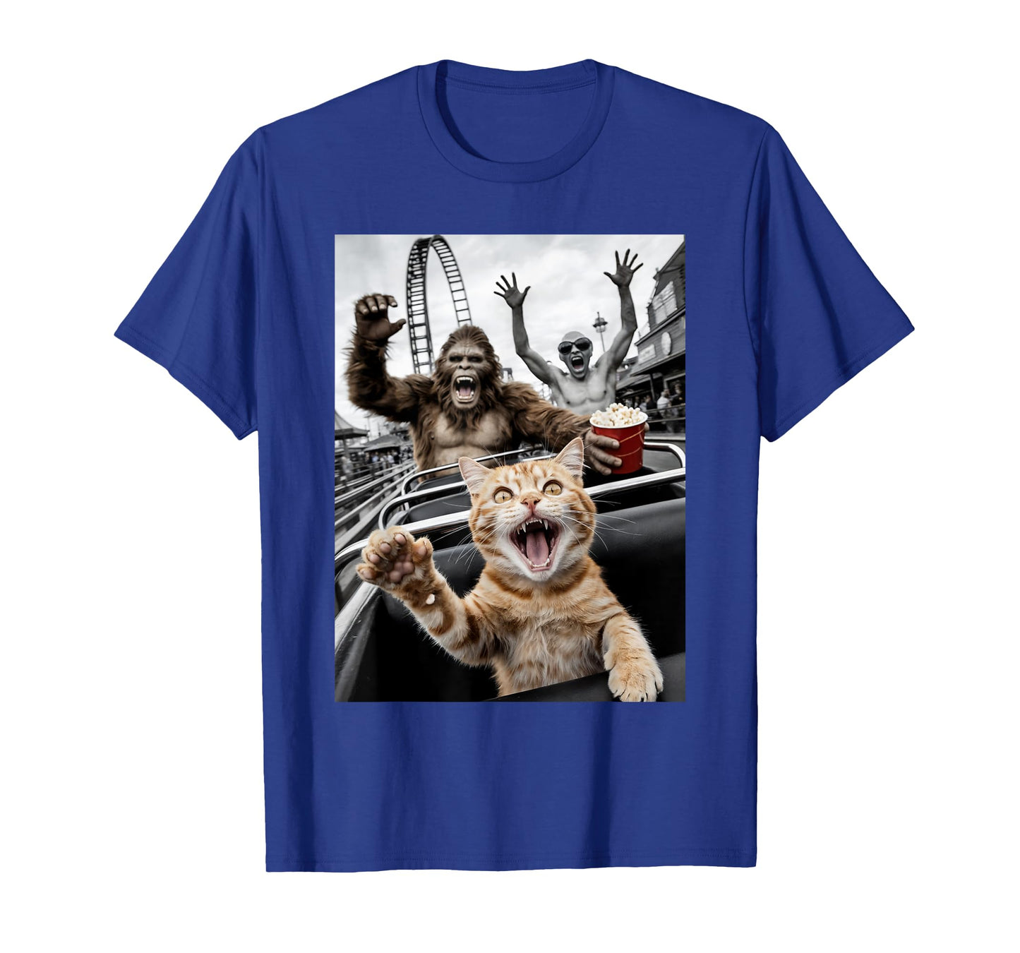 Funny Cat Selfie Bigfoot Alien Roller Coaster Men Women T-Shirt