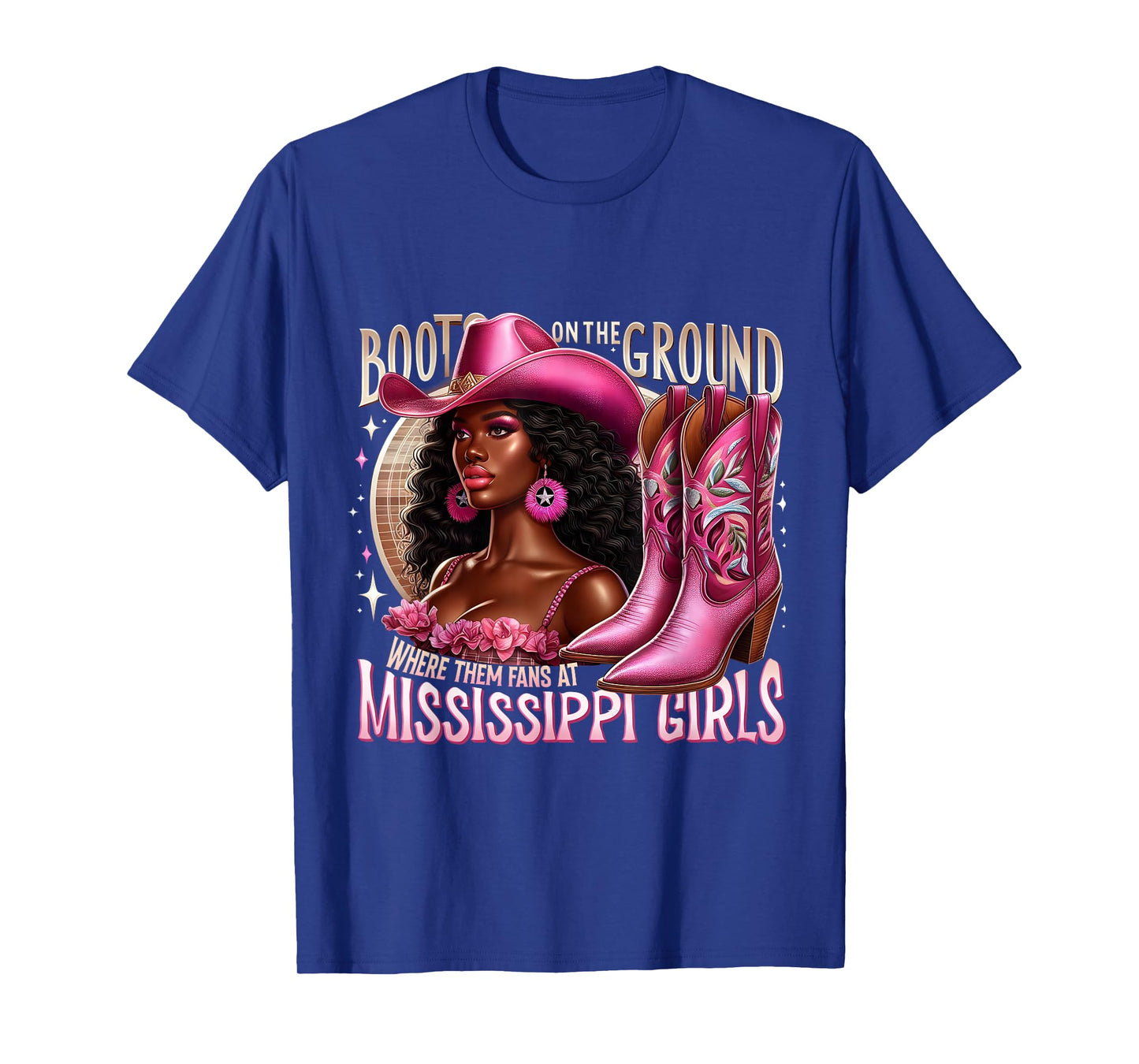 Mississippi Girls Boots on the Ground Melanin Cowgirl T-Shirt