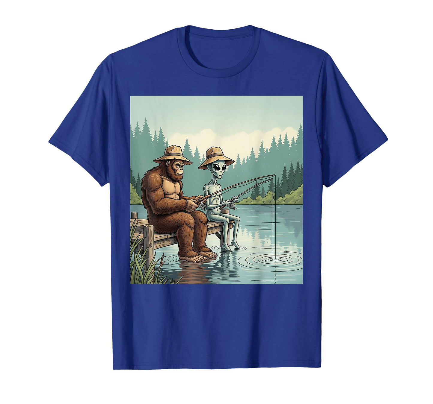 Alien Bigfoot Fishing Sasquatch Fishing Fisherman Men Boys T-Shirt