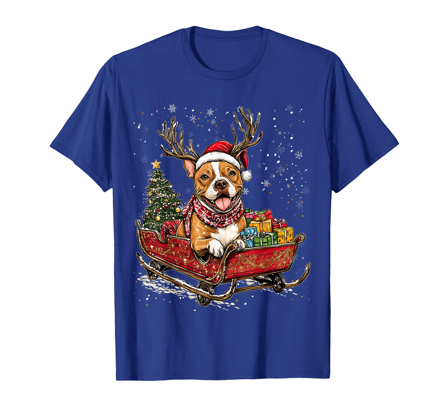 Santa Pitbull reindeer Light Christmas T-Shirt