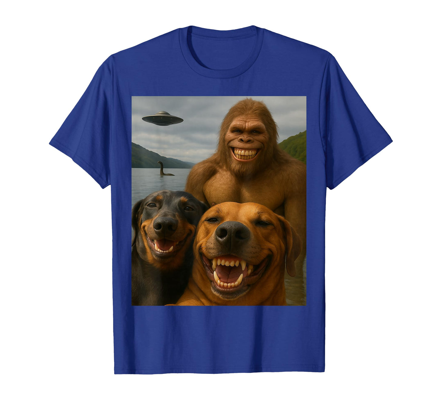 Funny Bigfoot Nessie UFO Dog Selfie Cryptid Meme T-Shirt