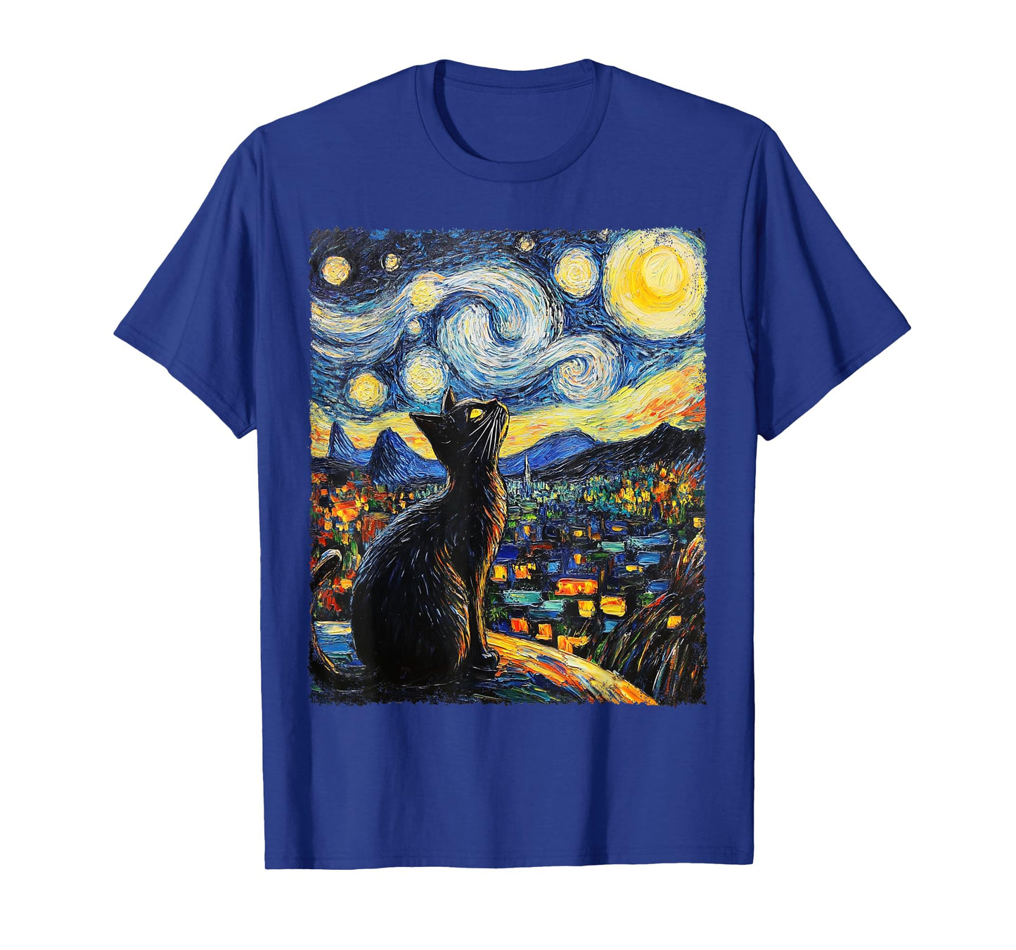 Modern Art Painting Van Gogh Starry Night Kitten T-Shirt