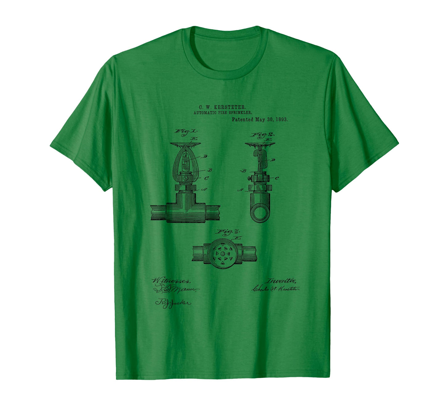 Fire Sprinkler Vintage Patent Hand Drawing Funny Novelty T-Shirt