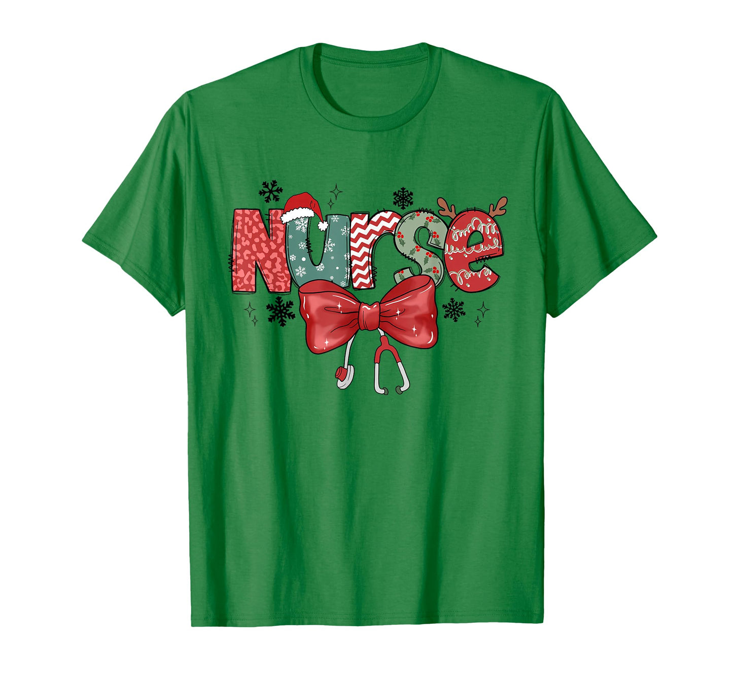 Christmas Nurse Coquette Bow Stethoscope Nursing Xmas Pjs T-Shirt
