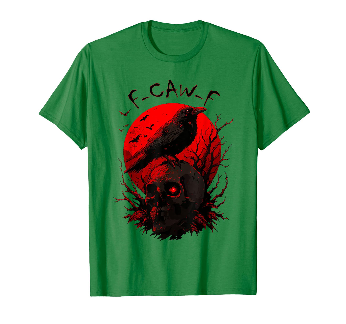 F CAW F Crow Funny Black Bird Red Moon Gothic T-Shirt
