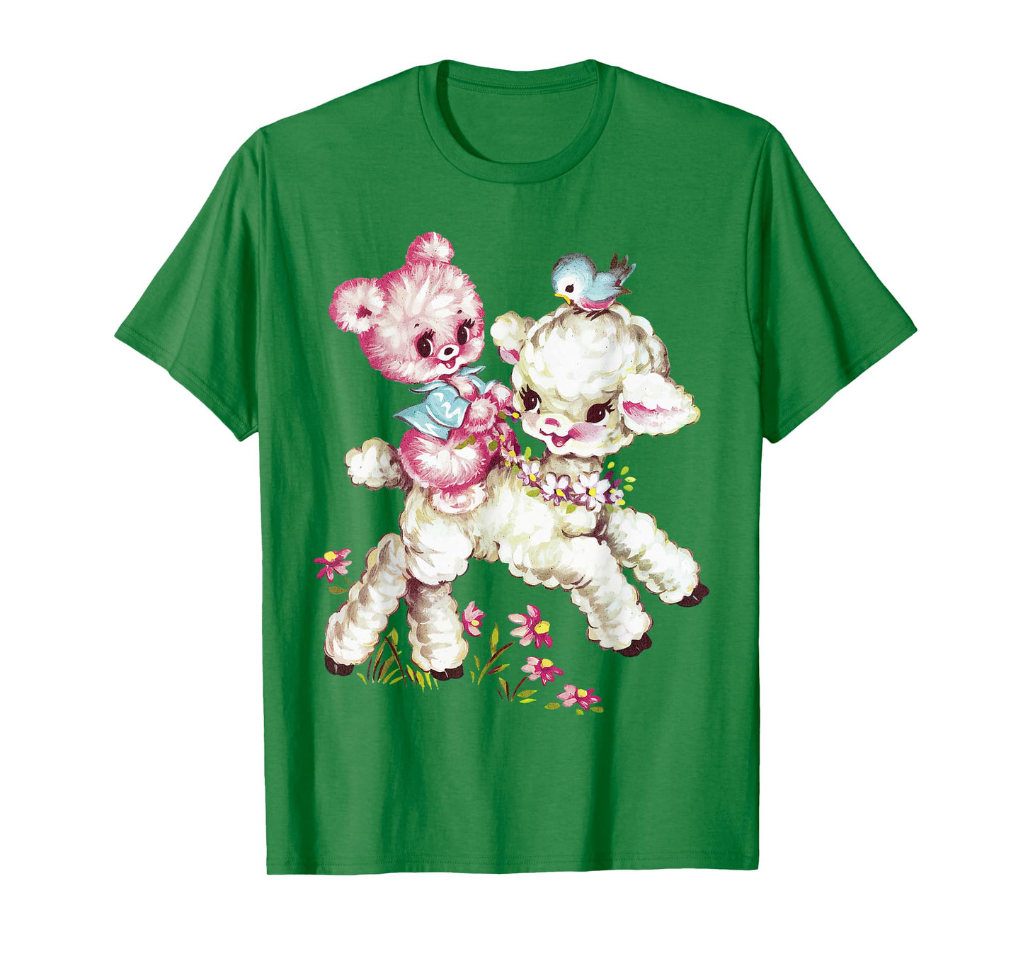 Vintage Easter Cute Lamb Bear Spring Flowers Retro Vintage T-Shirt