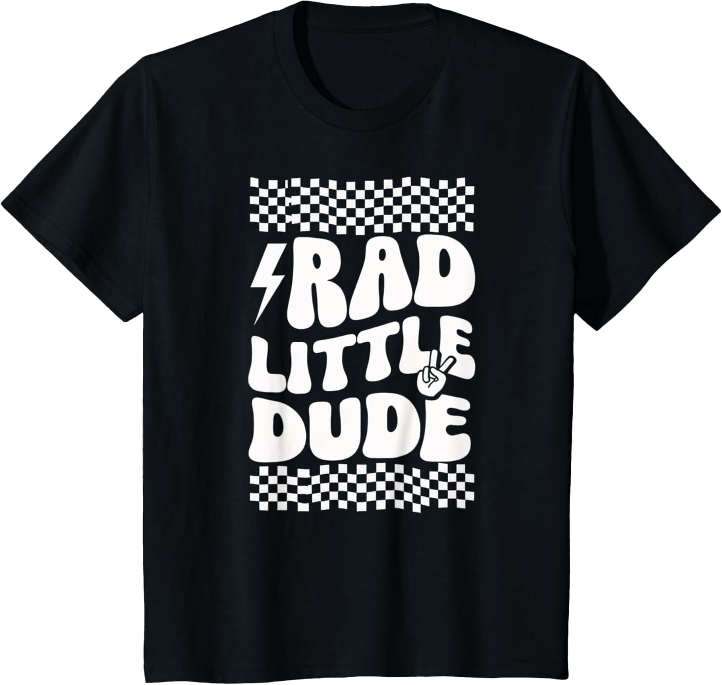 Kids Rad Little Dude Retro Racing Checkered Flag Design T-Shirt