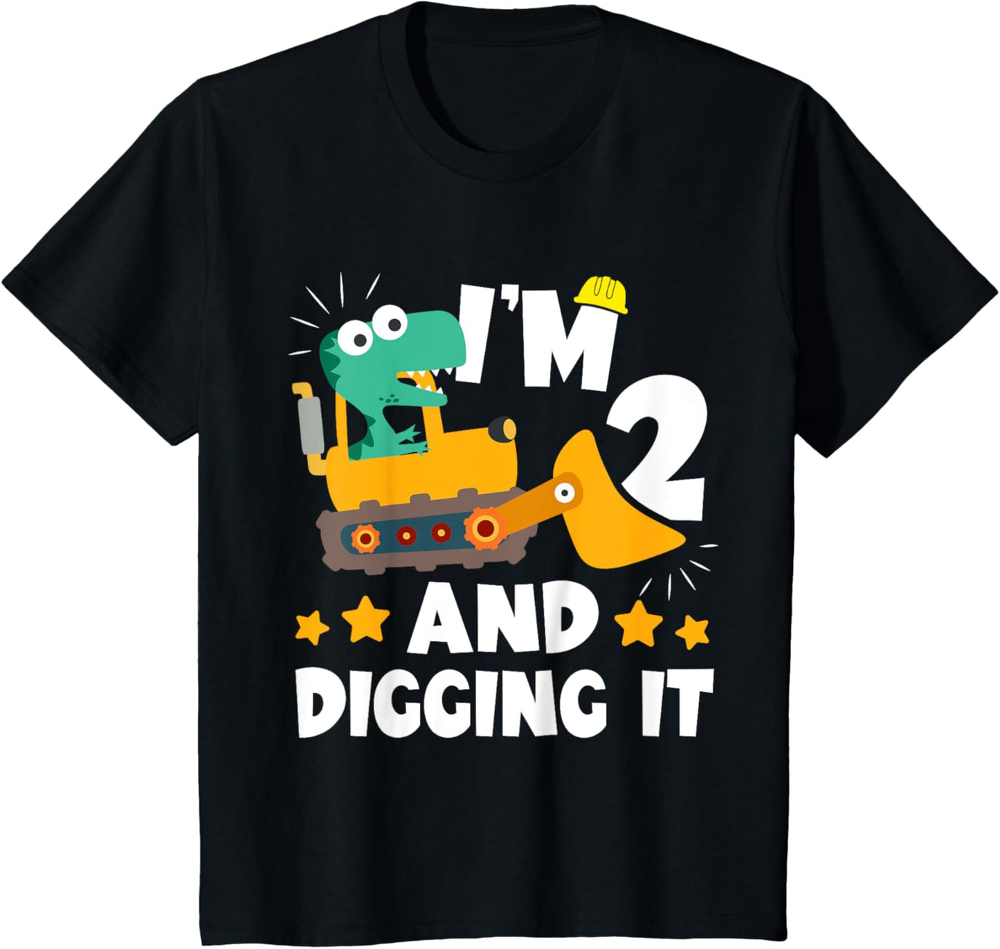 Kids I'm 2 And Digging It 2nd Birthday Dinosaur Construction T-Shirt