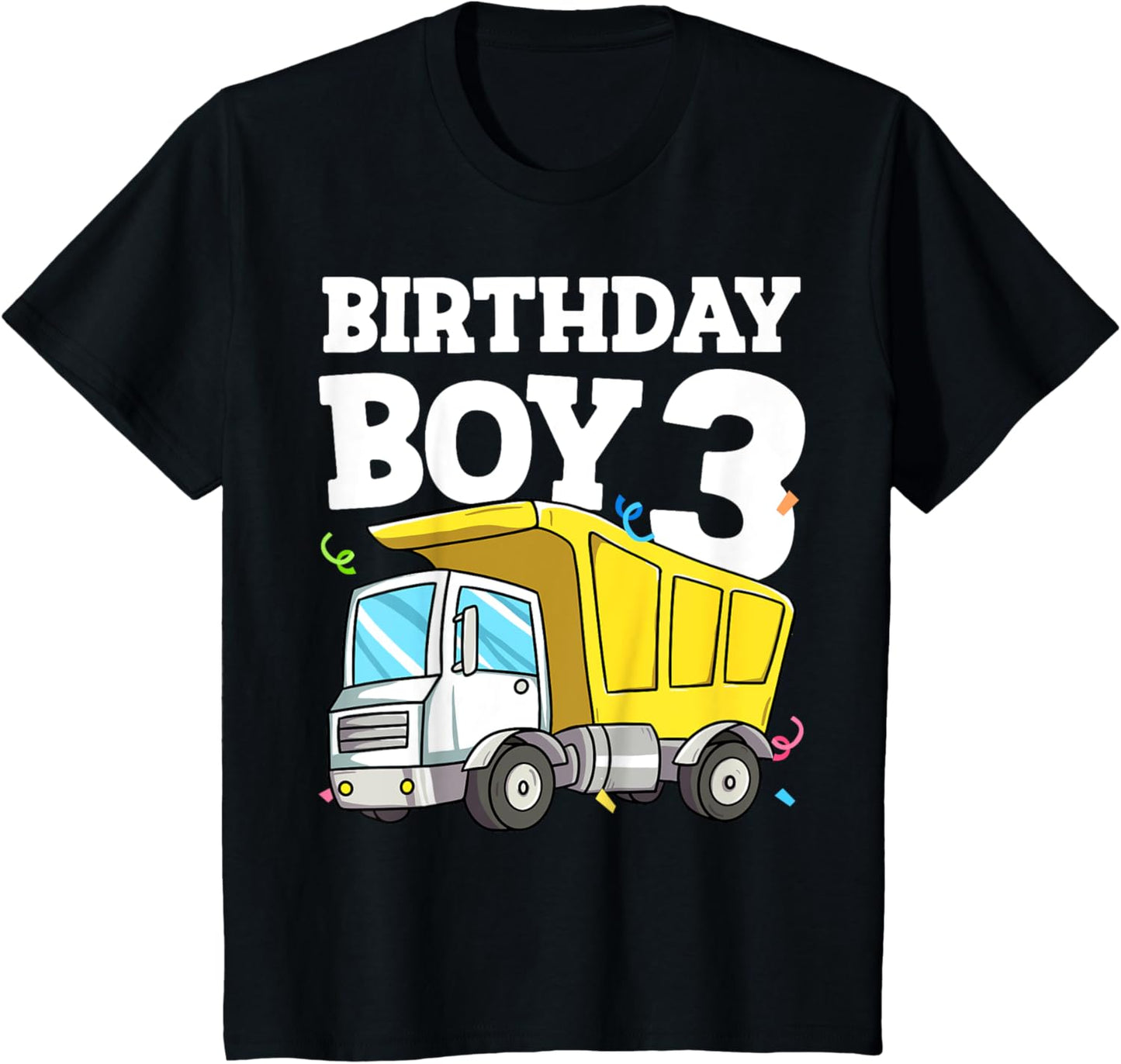 Kids Birthday Boy 3 Three Construction Truck 3rd Birthday Toddler T-Shirt