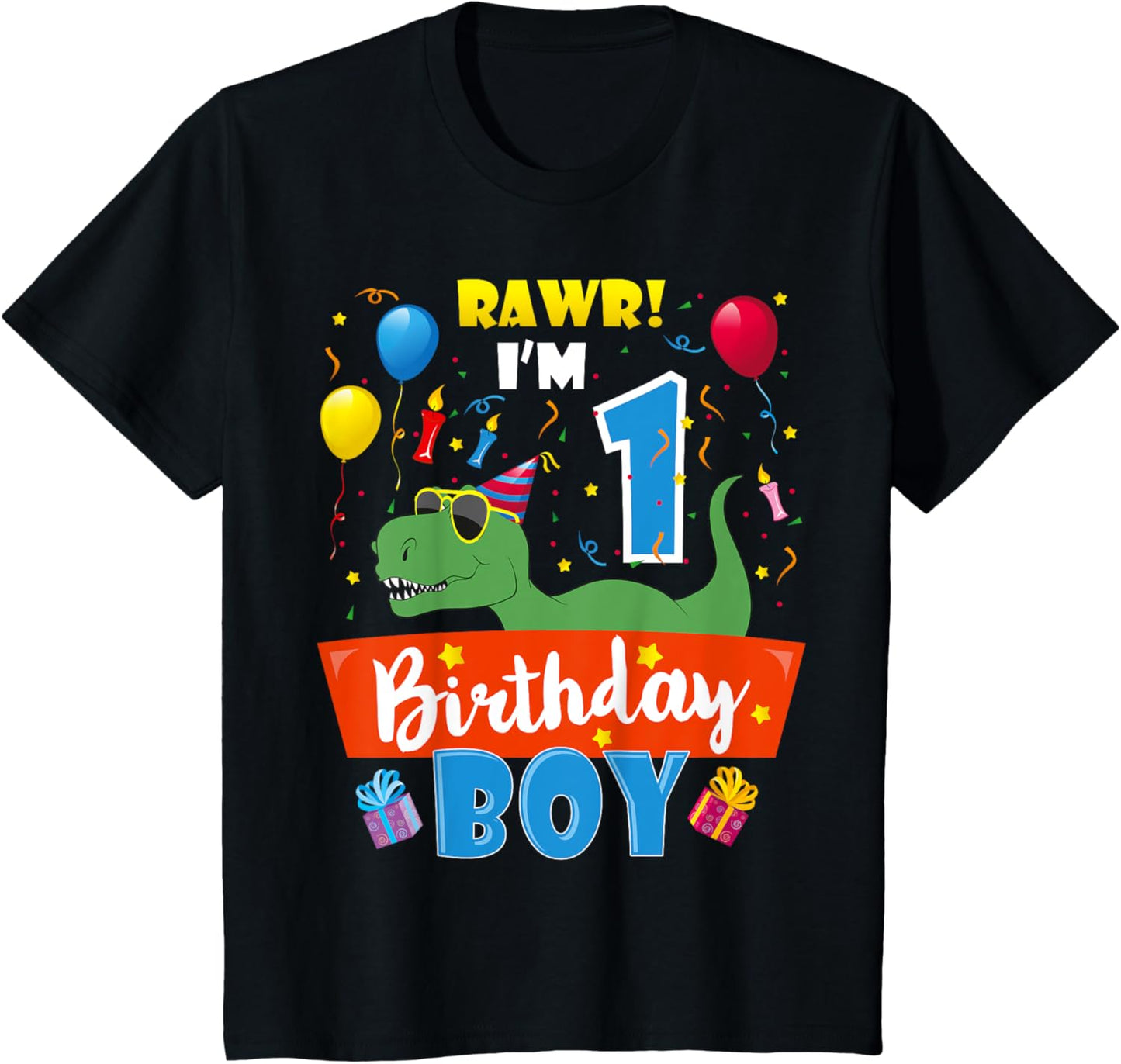 Kids Kids 1 Year Old Dino Loving 1st Birthday Boy T Rex Dinosaur T-Shirt