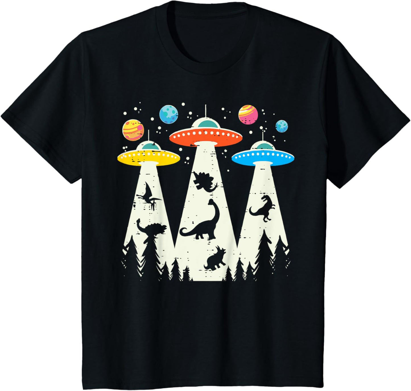 Kids Alien Abduction Dinosaur Funny UFO Space Toddler Boys Kids T-Shirt