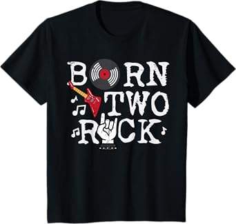 Kids 2nd Birthday Guitar Born Two 2 Rock Rocker Bday Boys Kids T-Shirt