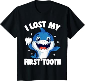 Kids I Lost My First Tooth Boys Tooth Fairy Teeth Out Funny Shark T-Shirt