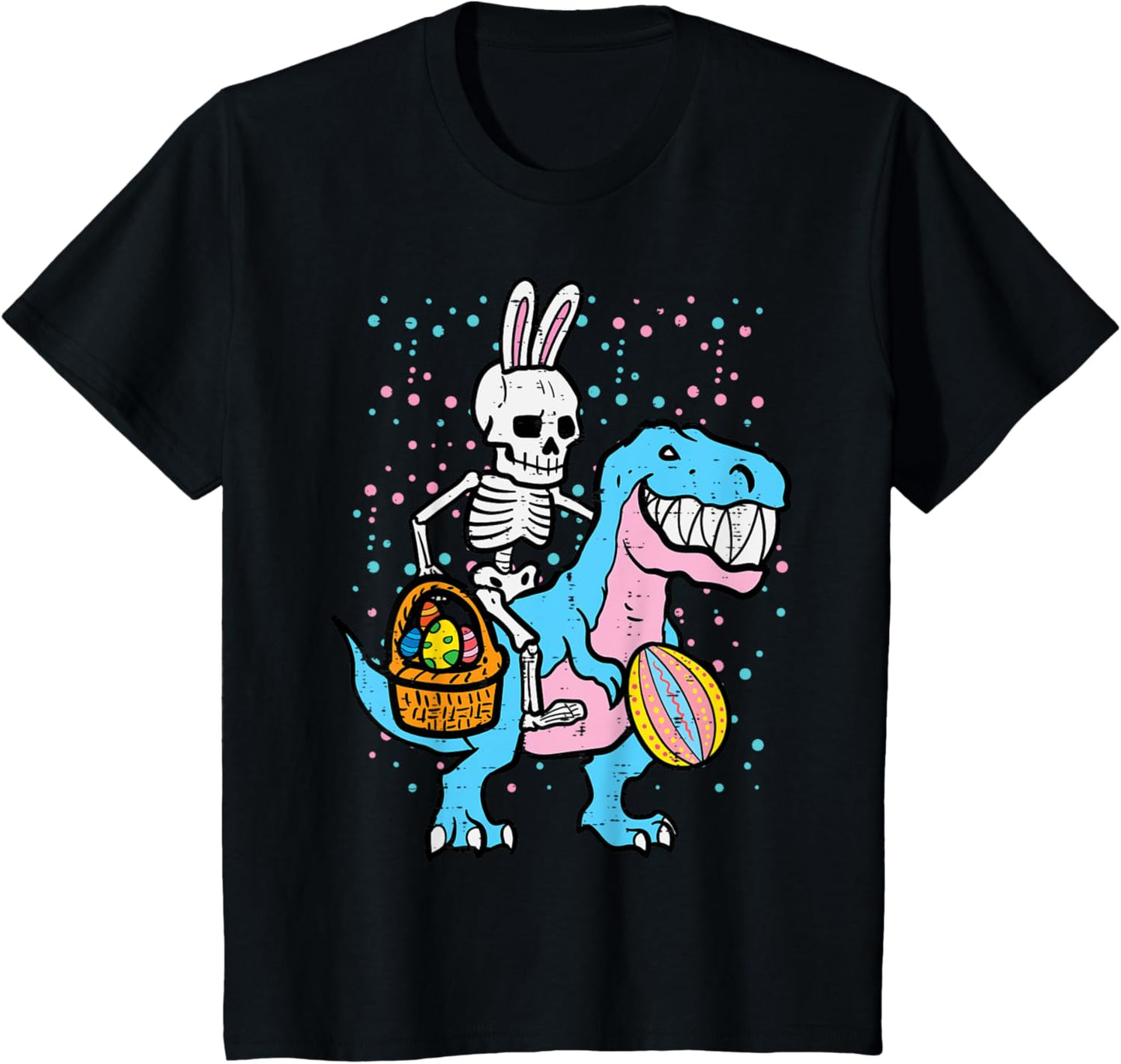 Kids Easter Skeleton On Dino Trex Egg Hunting Toddler Boys Kids T-Shirt