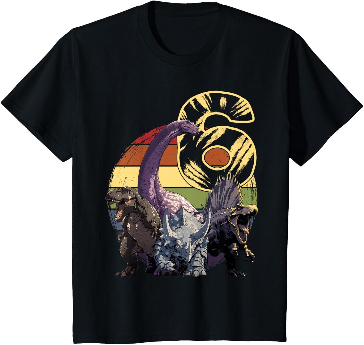 Kids Dinosaurs Triceratops Spinosaurus T-Rex 6th Birthday T-Shirt
