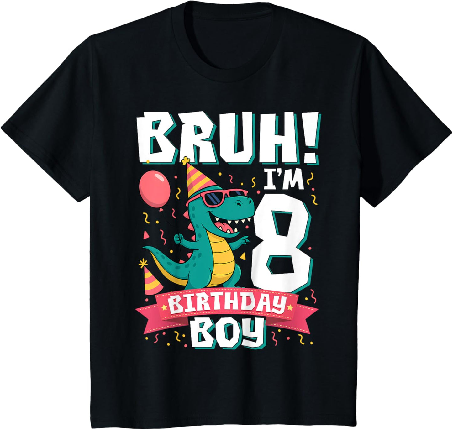 Kids Bruh I'm 8 Years Old Shirt 8th Birthday Boy T Rex Dinosaur T-Shirt