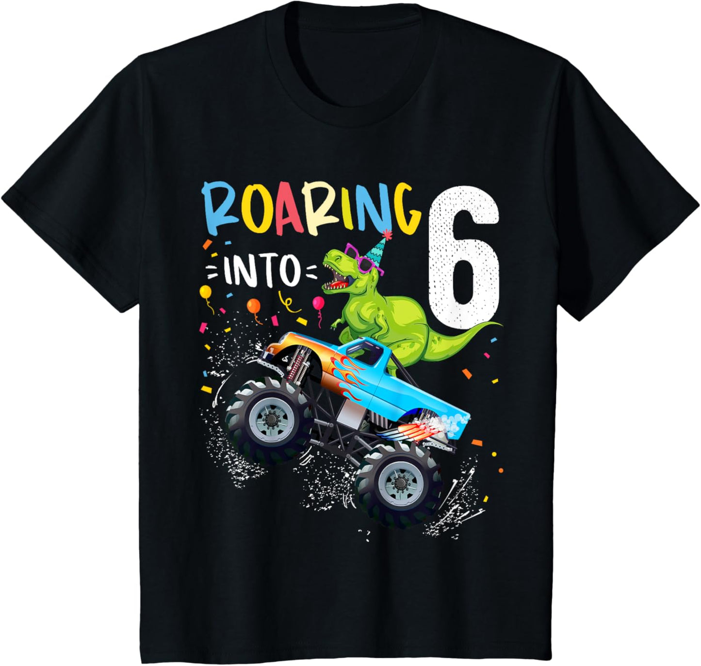 6th Birthday T Rex Dinosaur Monster Truck Boys and Girls T-Shirt