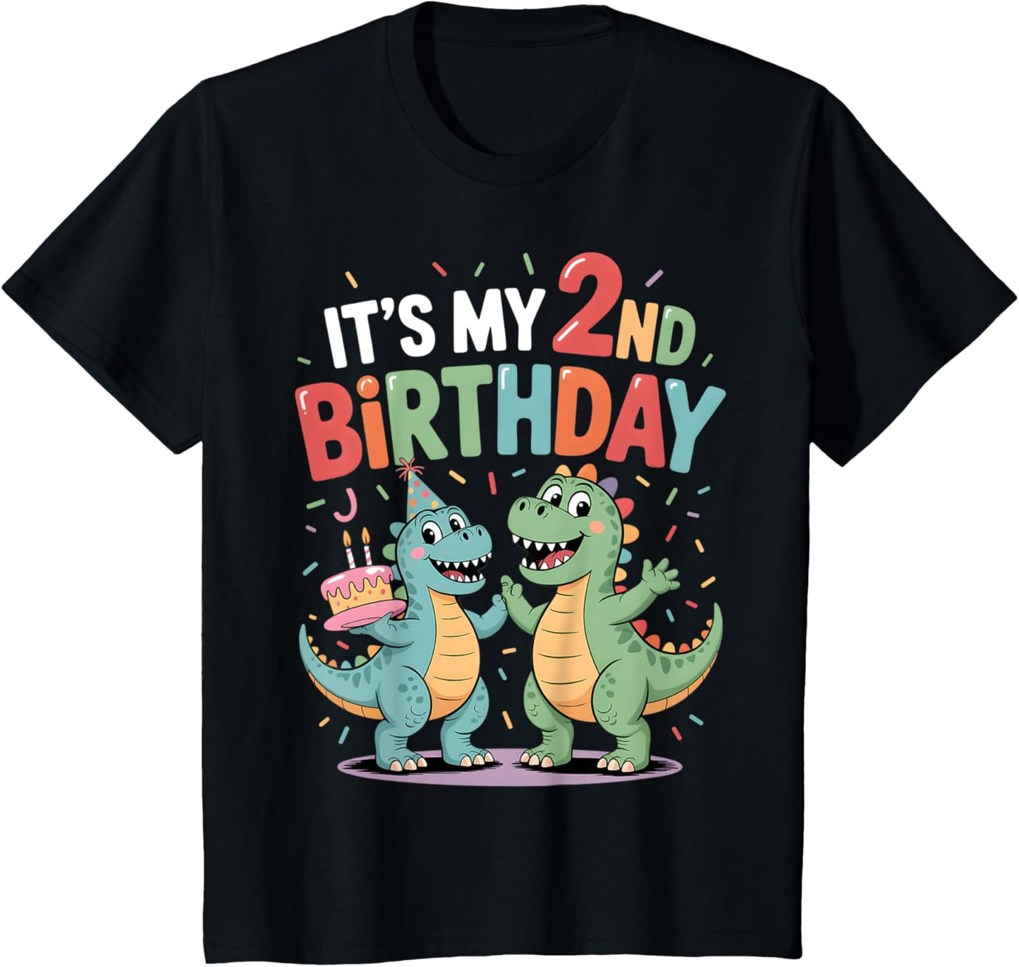 Kids 2 Years Old Boys Toddler Dinosaur 2nd Birthday Themed Party T-Shirt